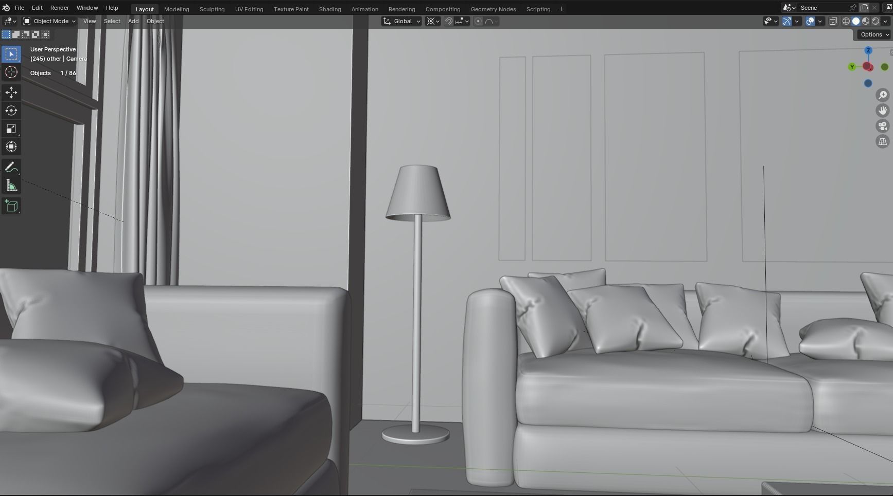 Interior modern cozy living room with furniture Low-poly 3D model_10