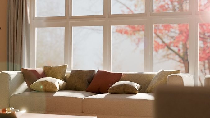 Interior modern cozy living room with furniture Low-poly 3D model 4