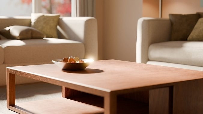 Interior modern cozy living room with furniture Low-poly 3D model 5