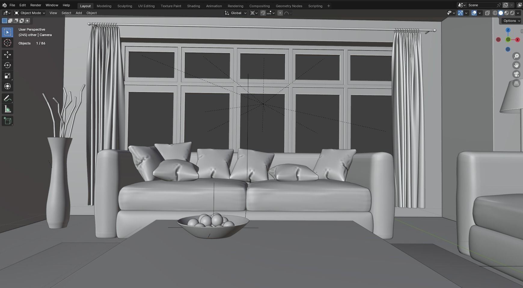 Interior modern cozy living room with furniture Low-poly 3D model_8