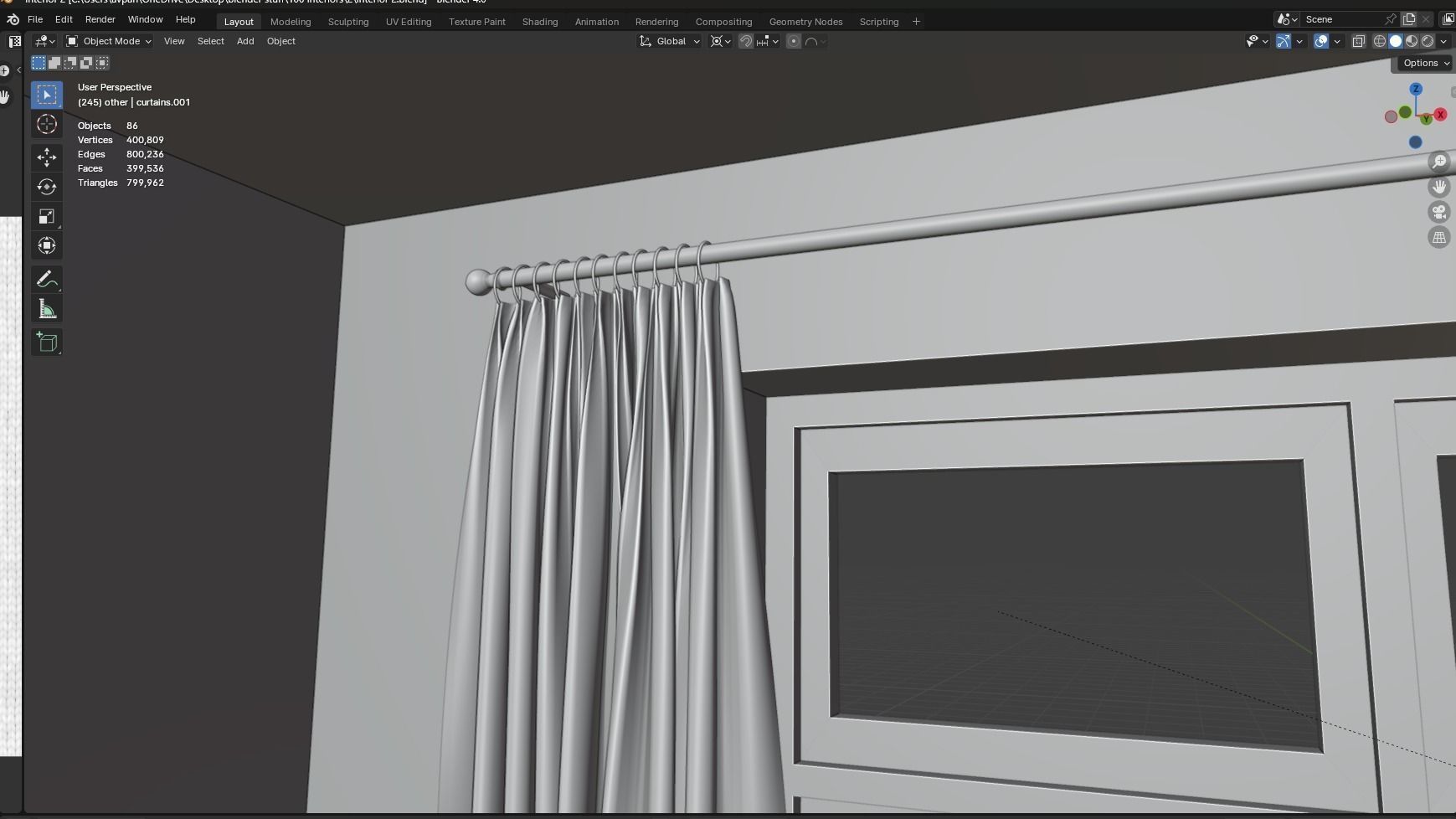 Interior modern cozy living room with furniture Low-poly 3D model_20