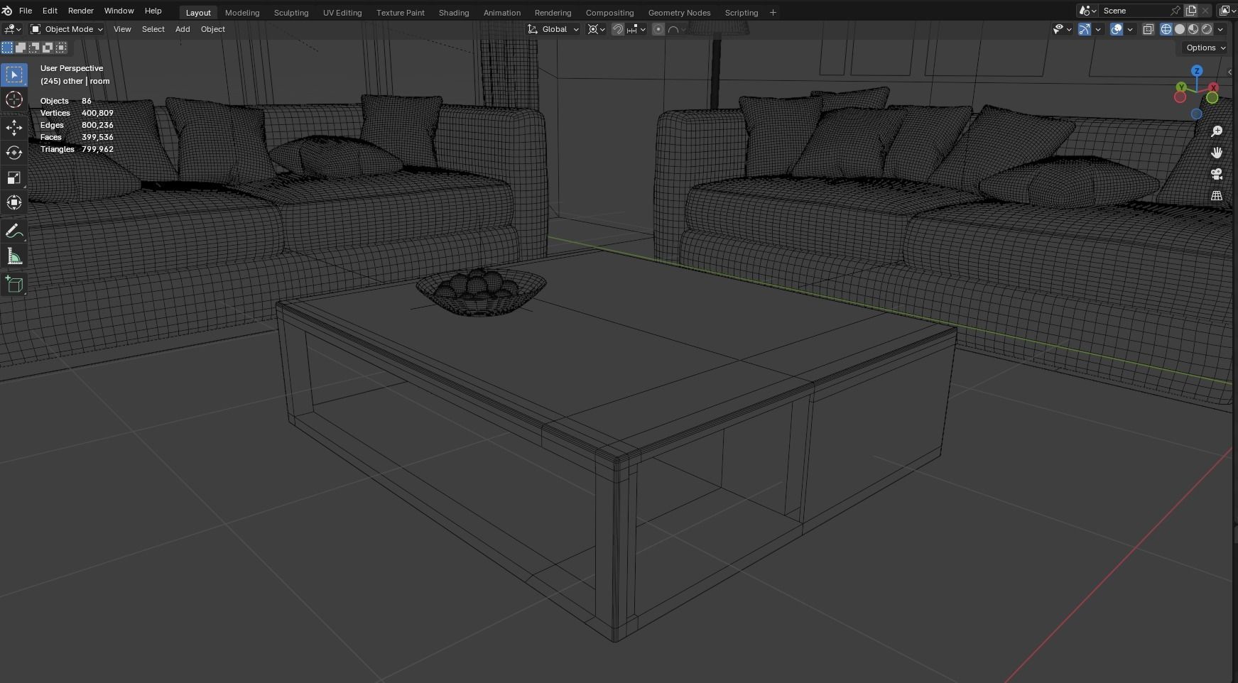 Interior modern cozy living room with furniture Low-poly 3D model_18