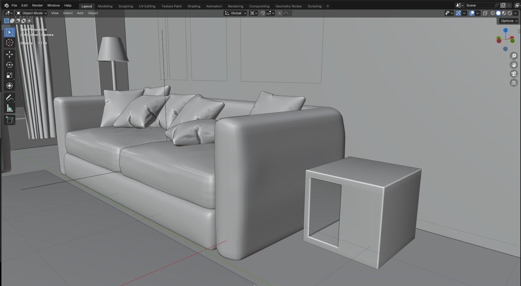 Interior modern cozy living room with furniture Low-poly 3D model_13