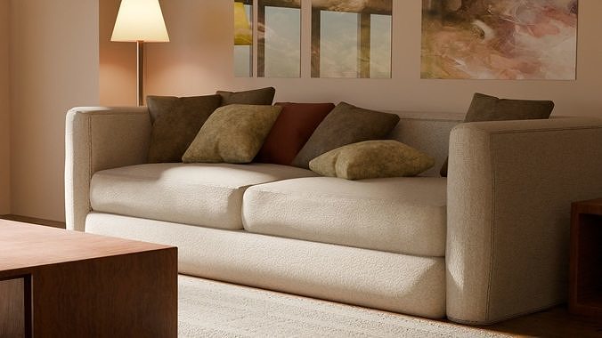 Interior modern cozy living room with furniture Low-poly 3D model 3