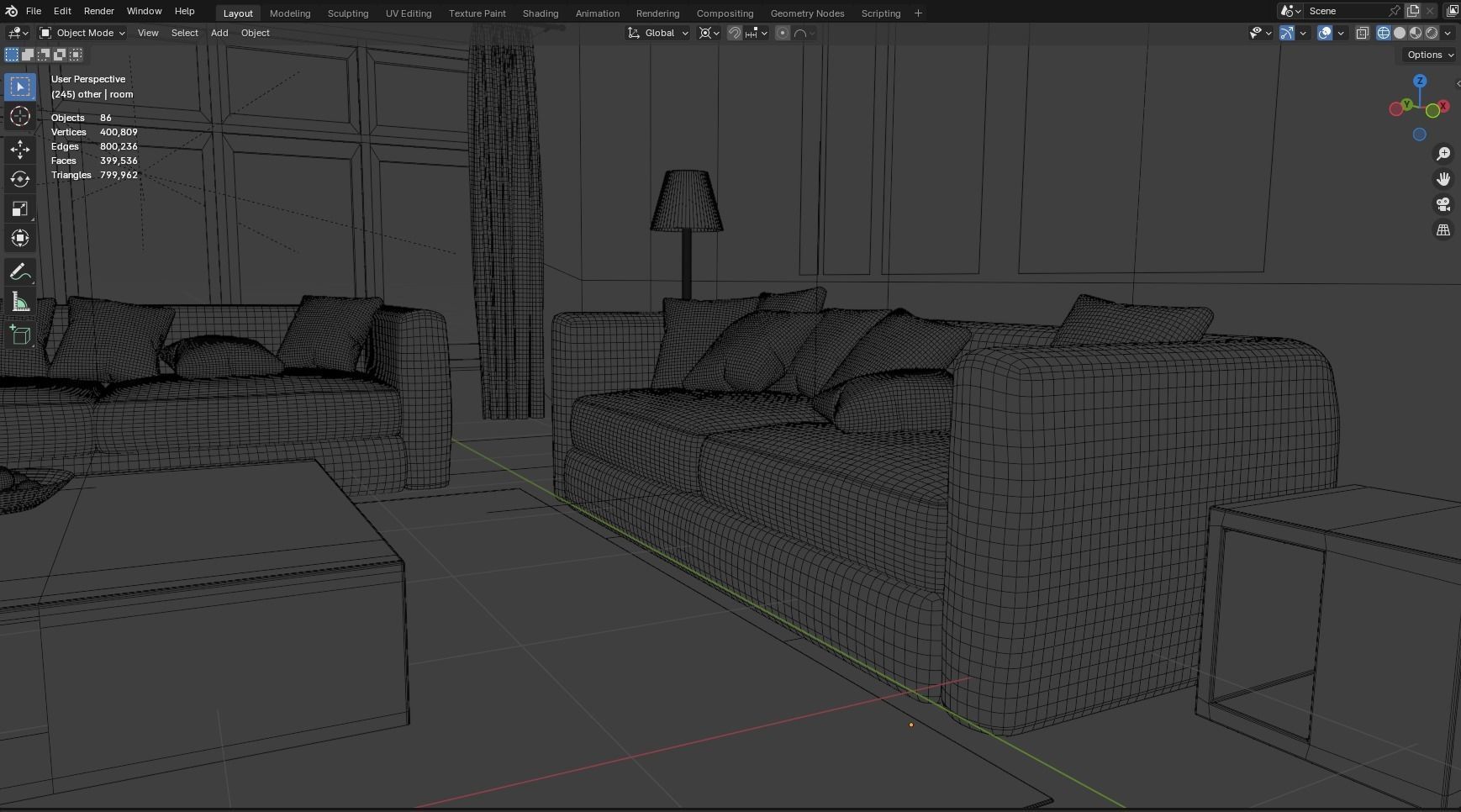 Interior modern cozy living room with furniture Low-poly 3D model_15