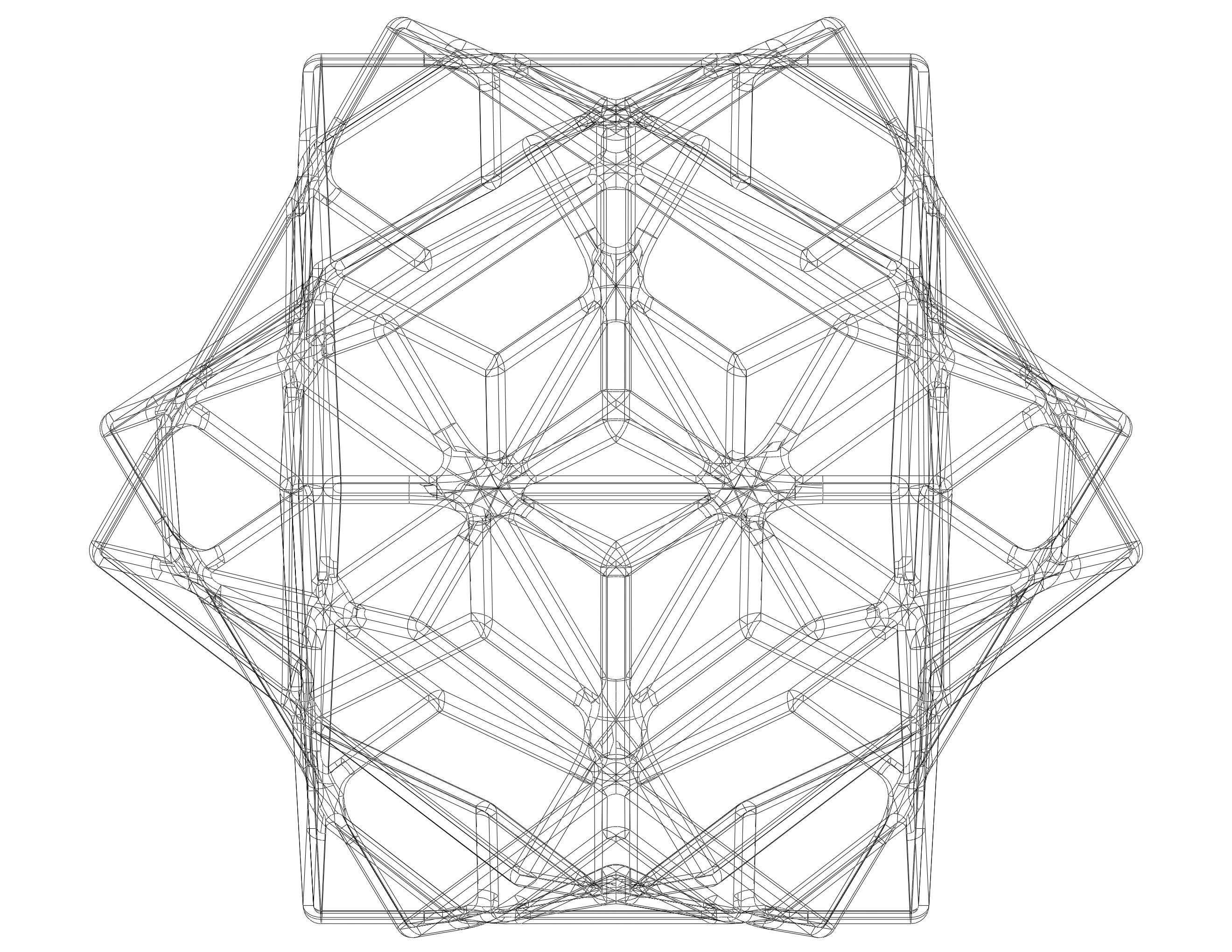Wireframe Shape Compound of Three Cubes 3D print model_20