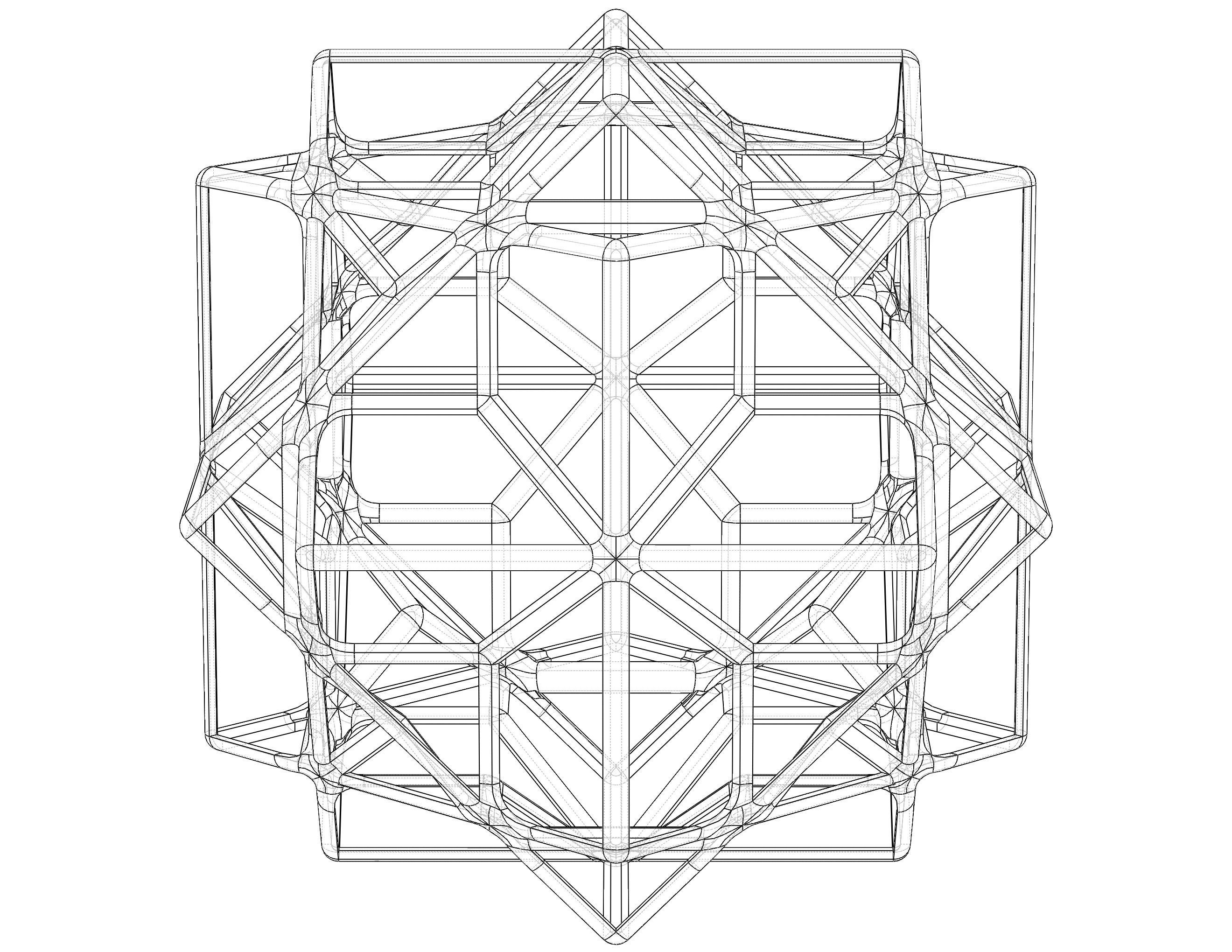 Wireframe Shape Compound of Three Cubes 3D print model_27