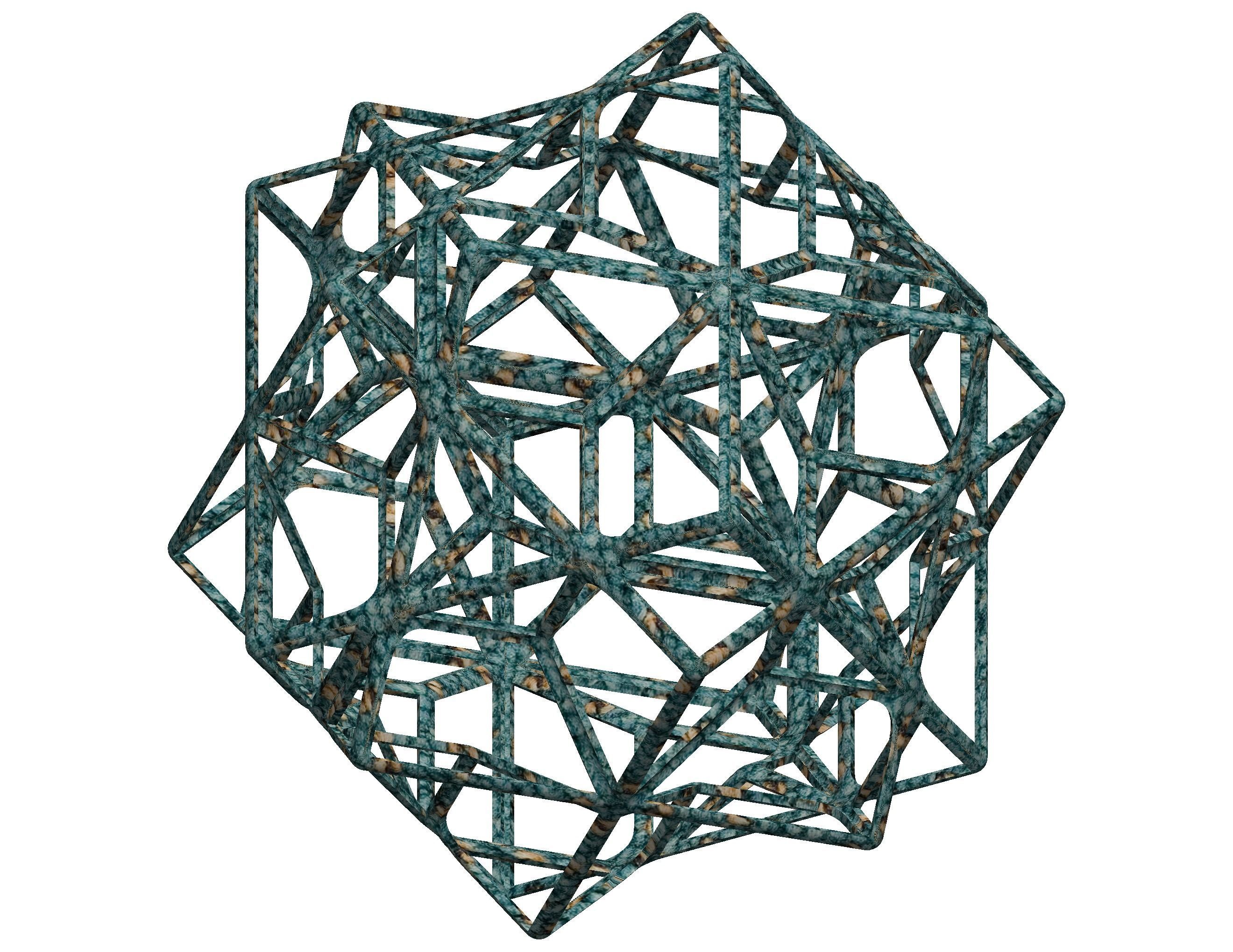 Wireframe Shape Compound of Three Cubes 3D print model_37
