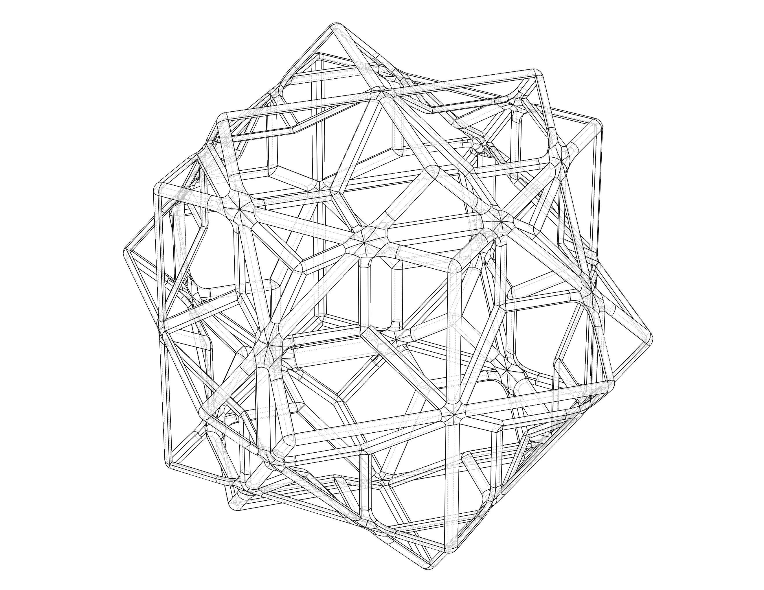 Wireframe Shape Compound of Three Cubes 3D print model_11
