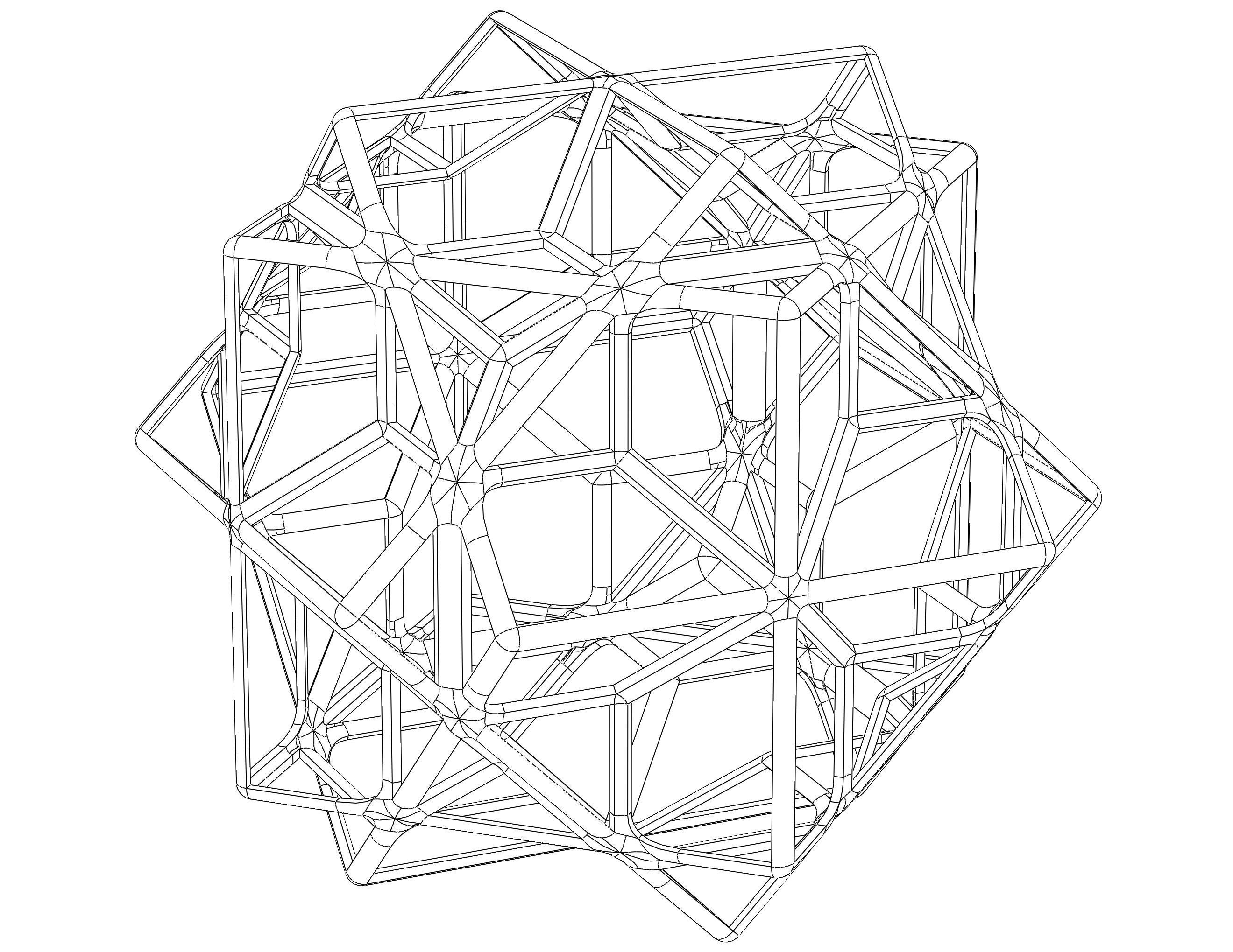 Wireframe Shape Compound of Three Cubes 3D print model_2