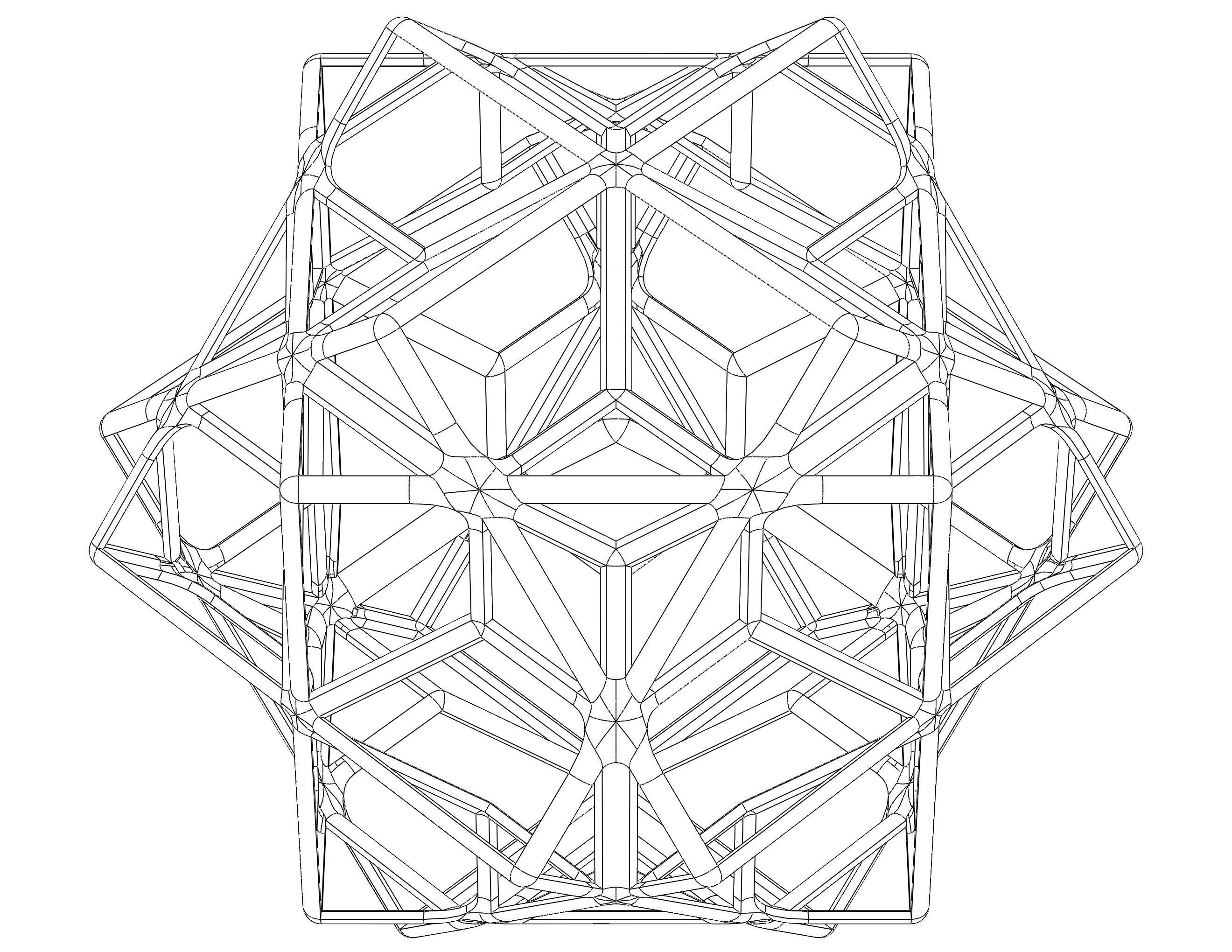 Wireframe Shape Compound of Three Cubes 3D print model_18