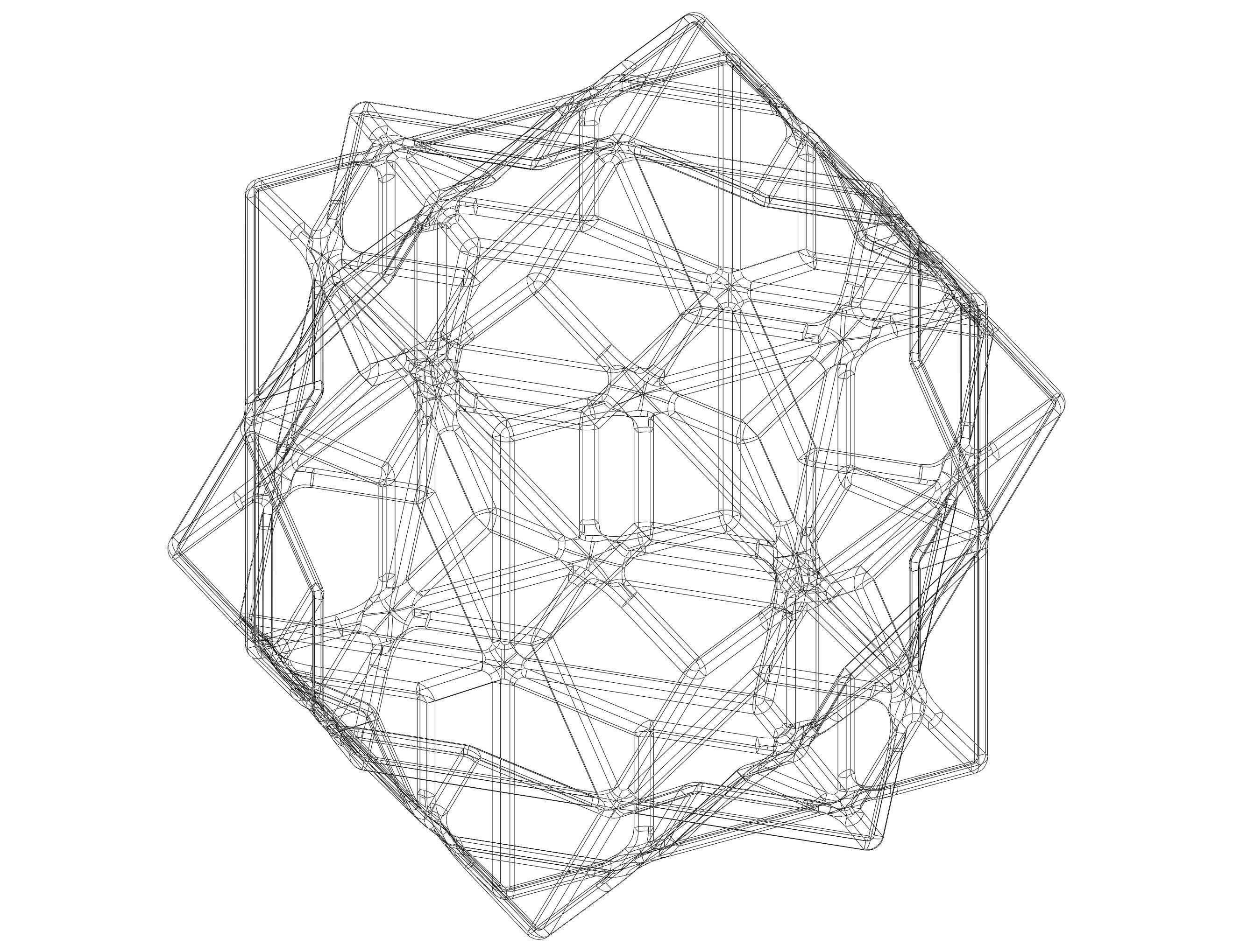 Wireframe Shape Compound of Three Cubes 3D print model_36