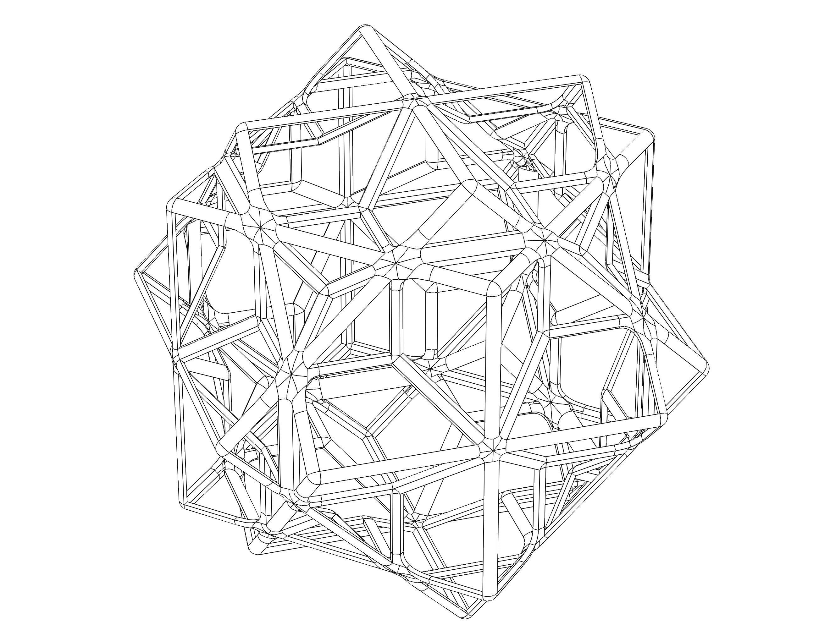 Wireframe Shape Compound of Three Cubes 3D print model_10