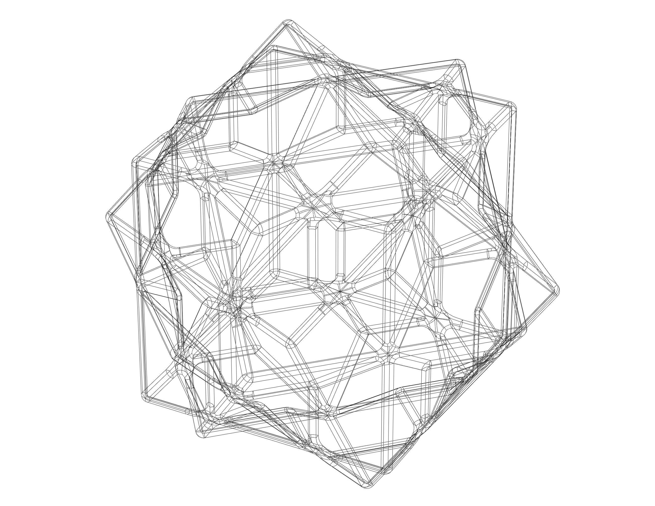Wireframe Shape Compound of Three Cubes 3D print model_12
