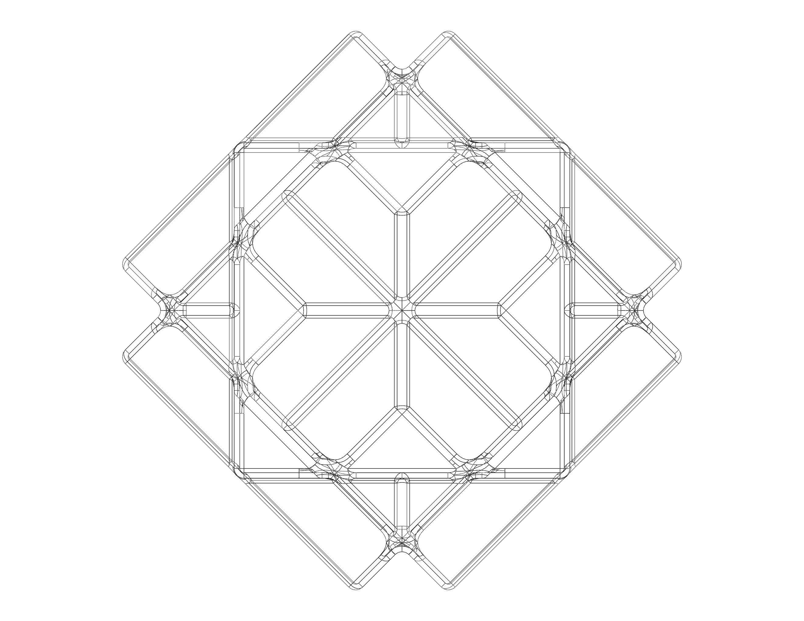 Wireframe Shape Compound of Three Cubes 3D print model_40