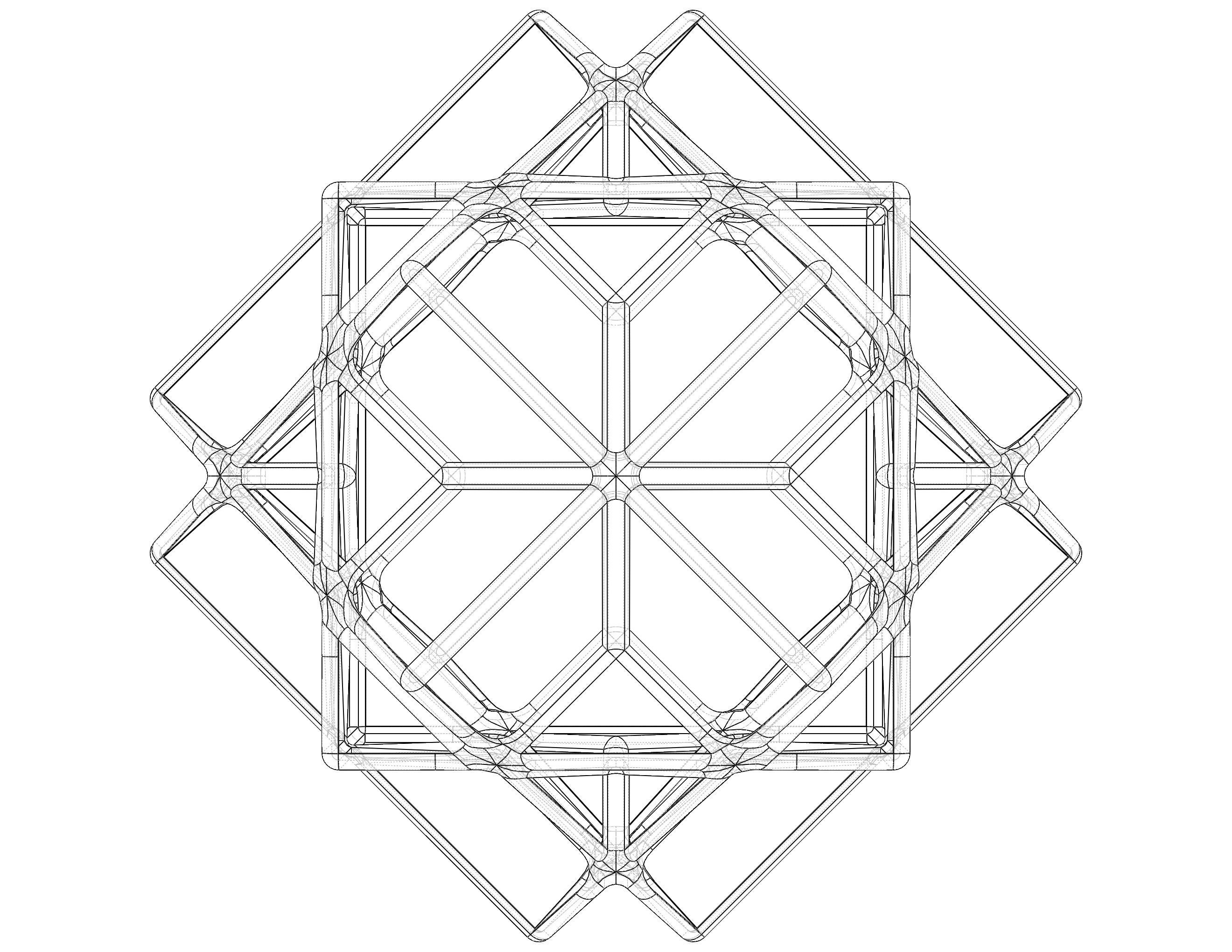 Wireframe Shape Compound of Three Cubes 3D print model_15