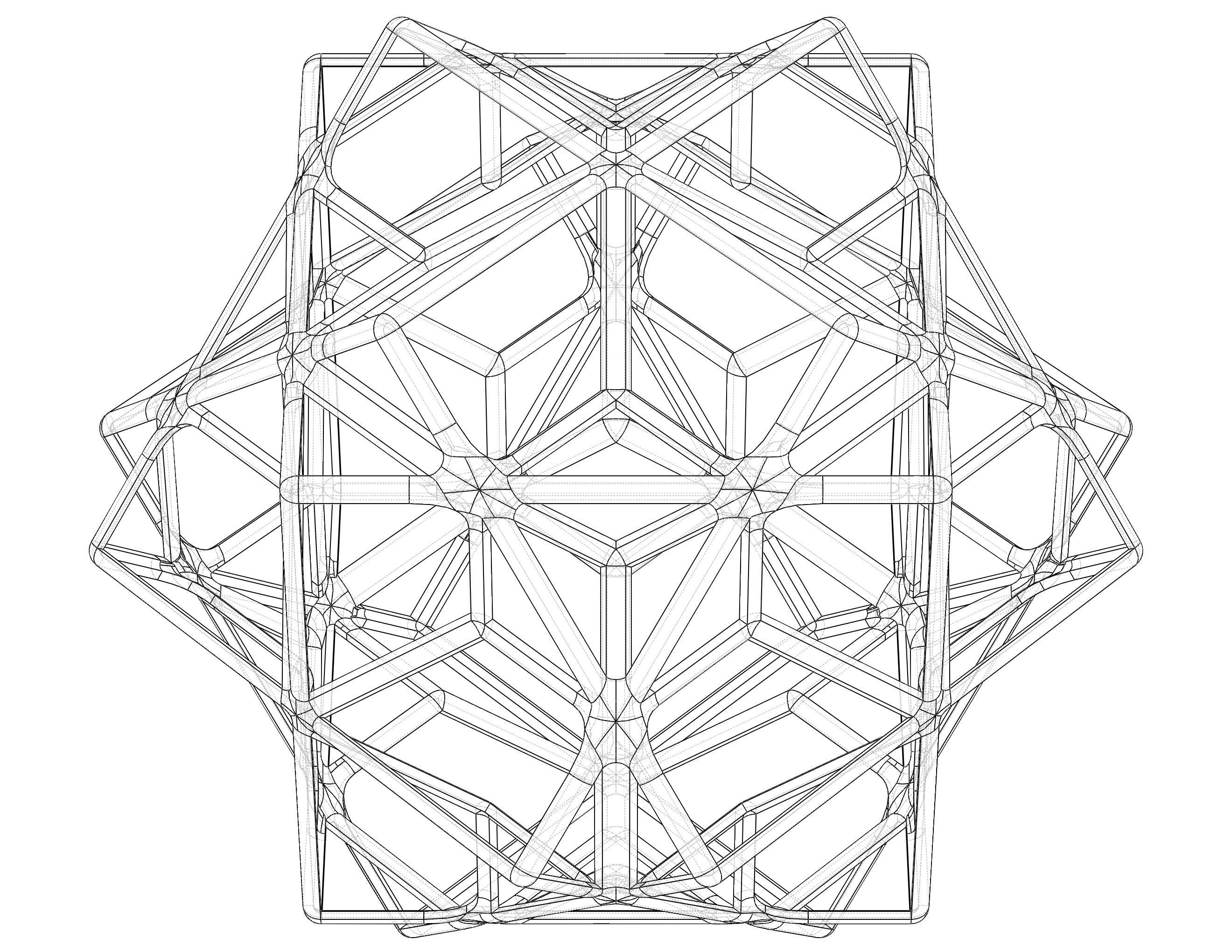 Wireframe Shape Compound of Three Cubes 3D print model_19