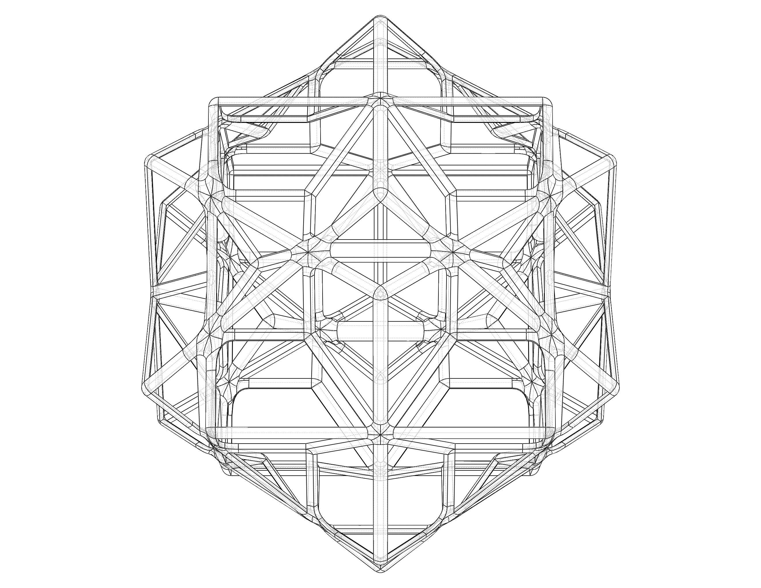 Wireframe Shape Compound of Three Cubes 3D print model_7