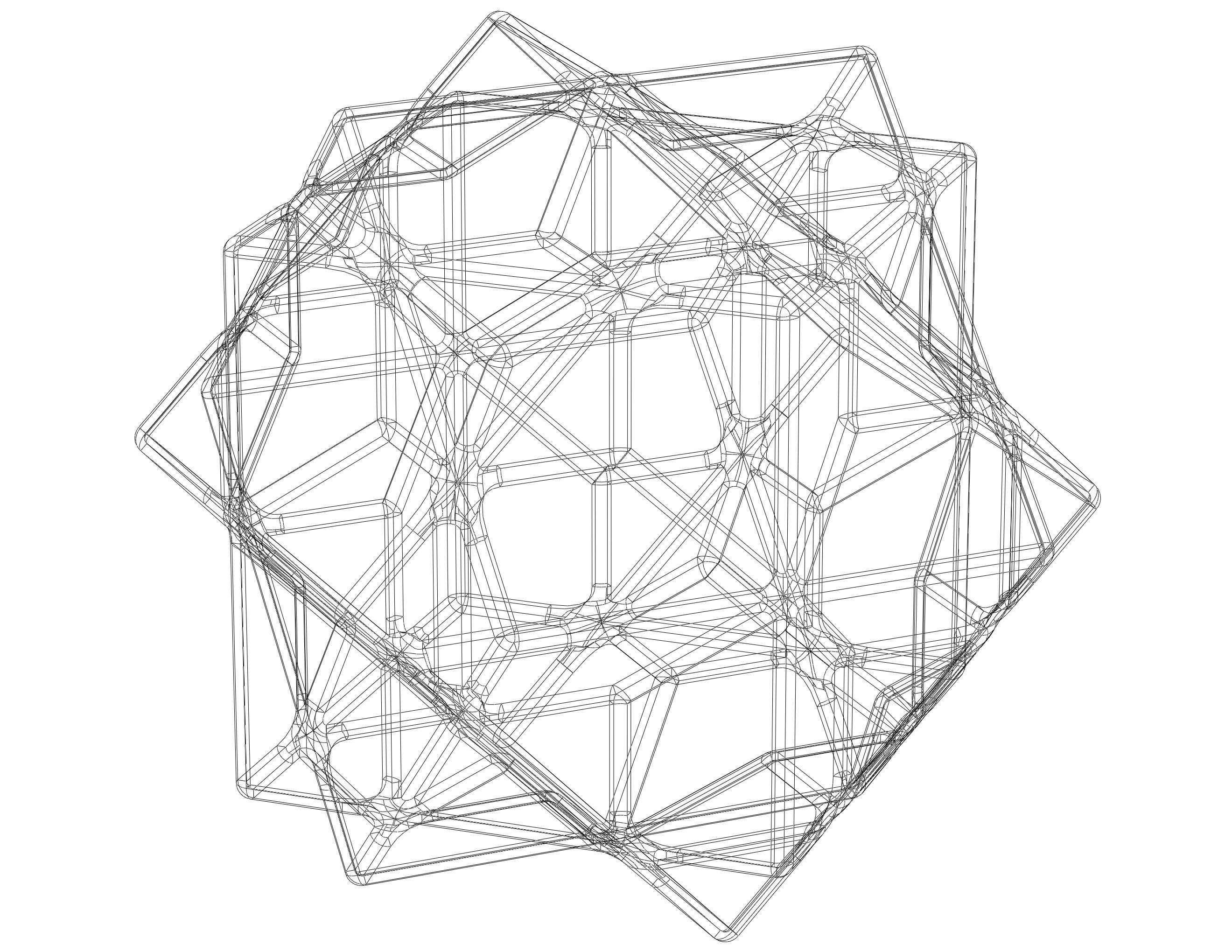 Wireframe Shape Compound of Three Cubes 3D print model_4