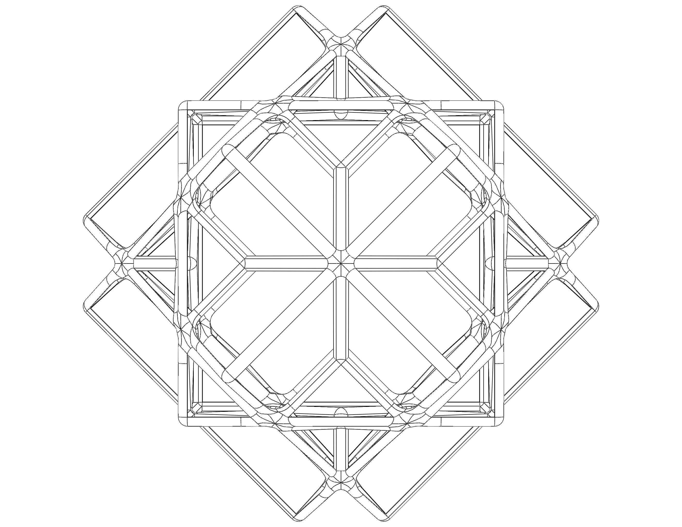 Wireframe Shape Compound of Three Cubes 3D print model_14