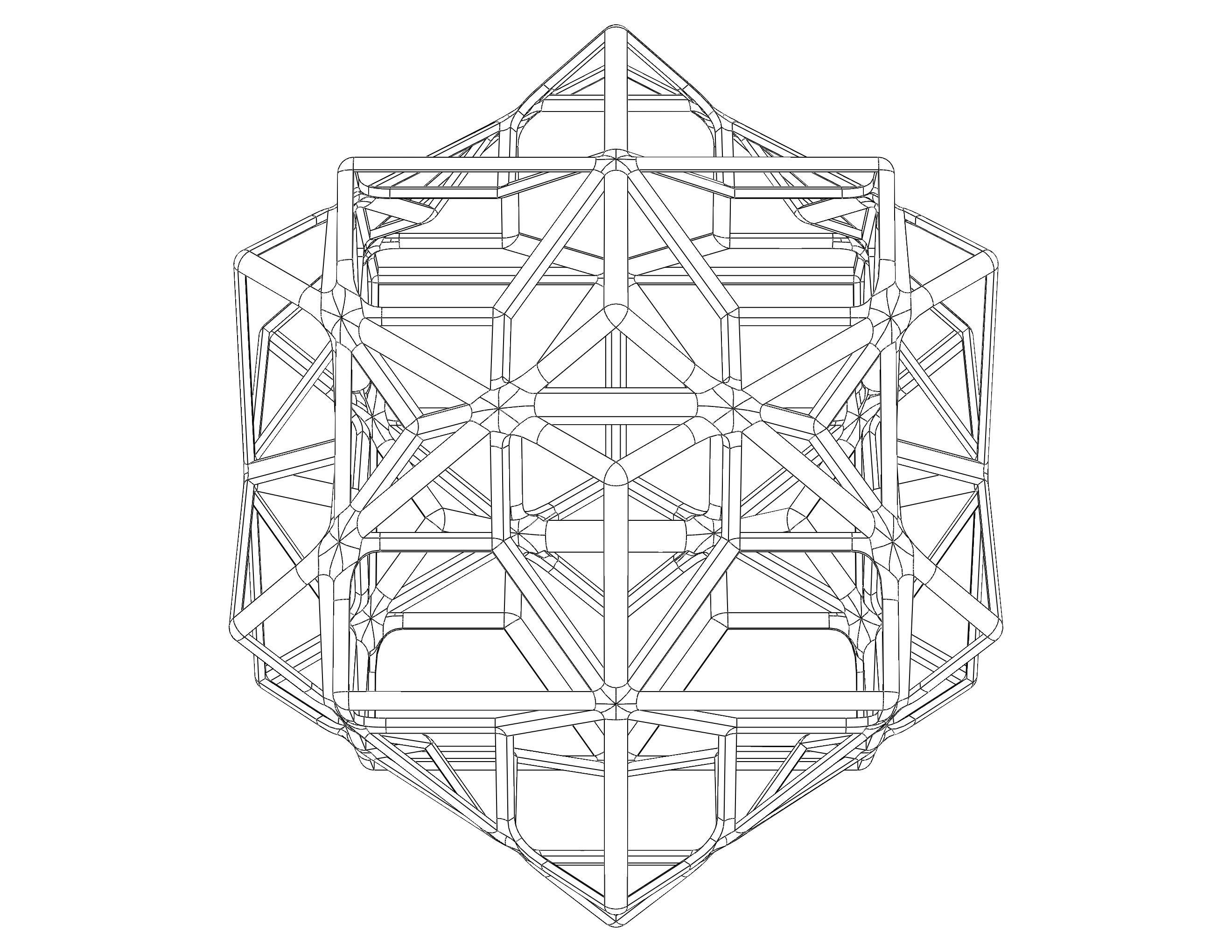 Wireframe Shape Compound of Three Cubes 3D print model_6