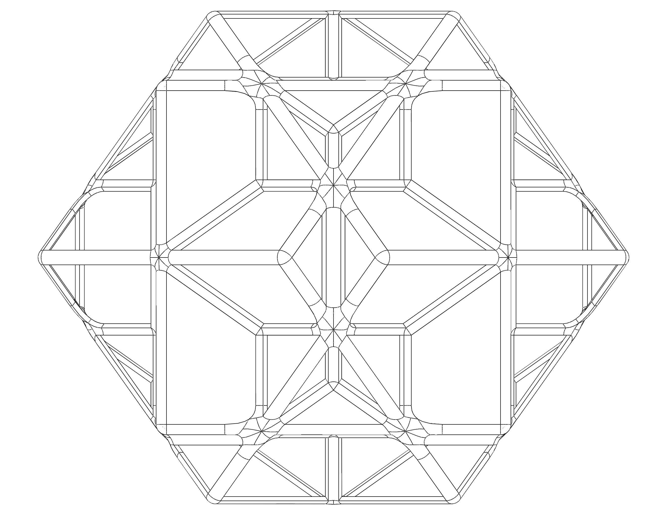 Wireframe Shape Compound of Three Cubes 3D print model_30