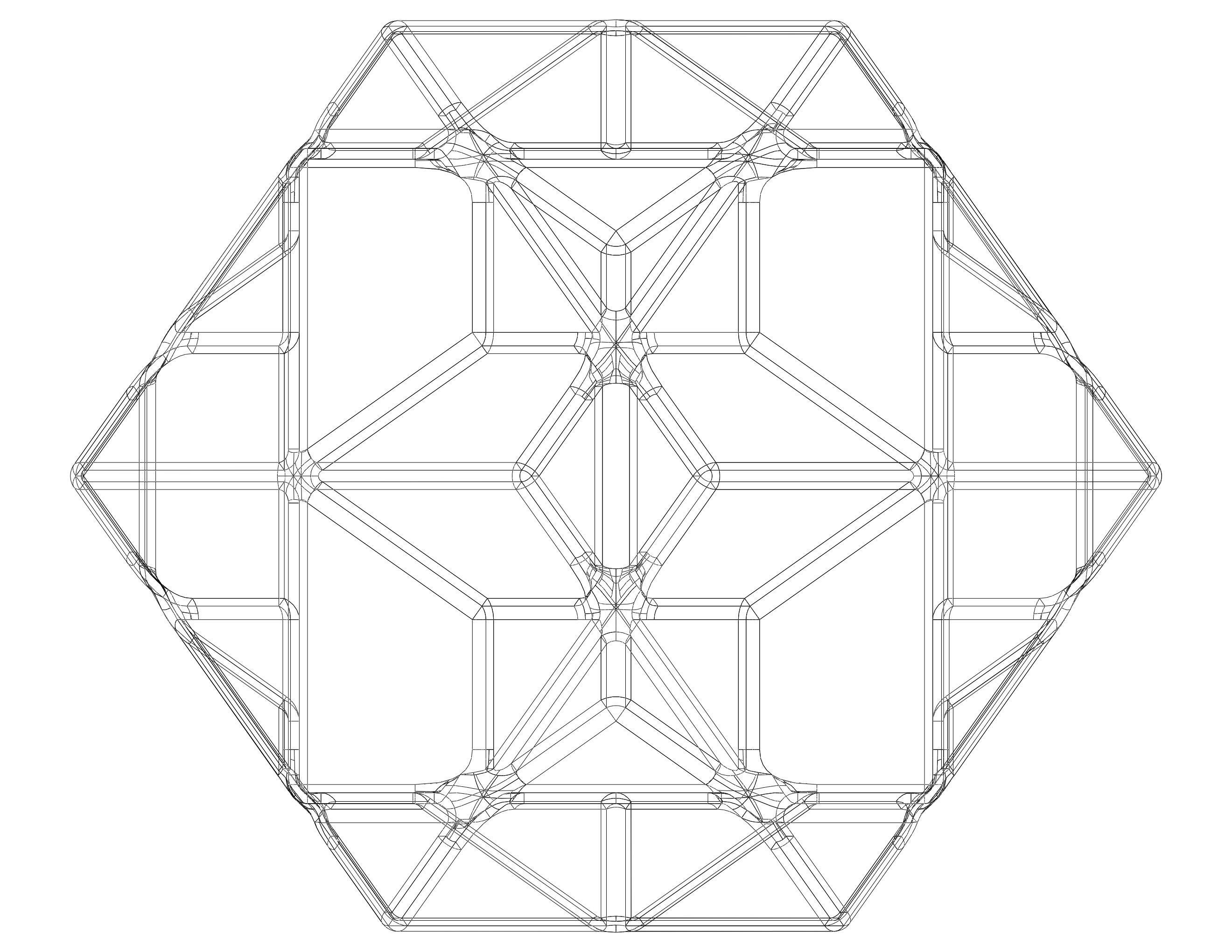 Wireframe Shape Compound of Three Cubes 3D print model_32