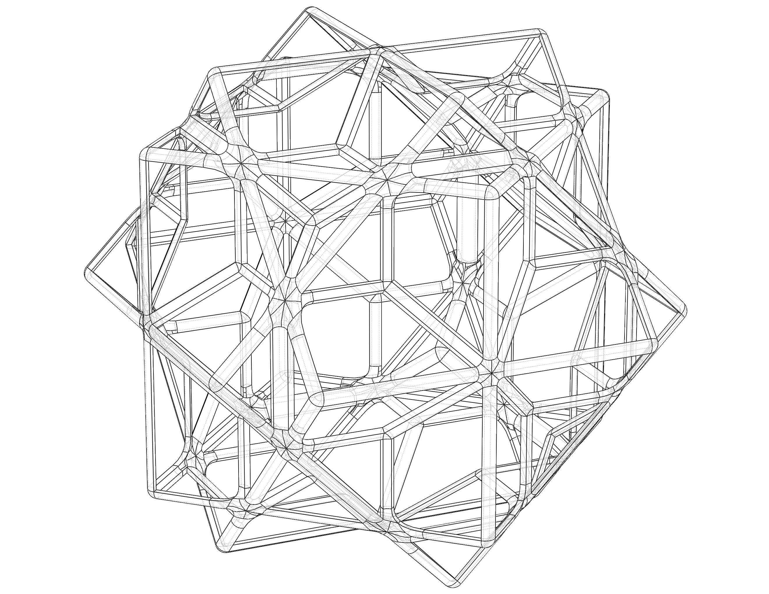 Wireframe Shape Compound of Three Cubes 3D print model_3