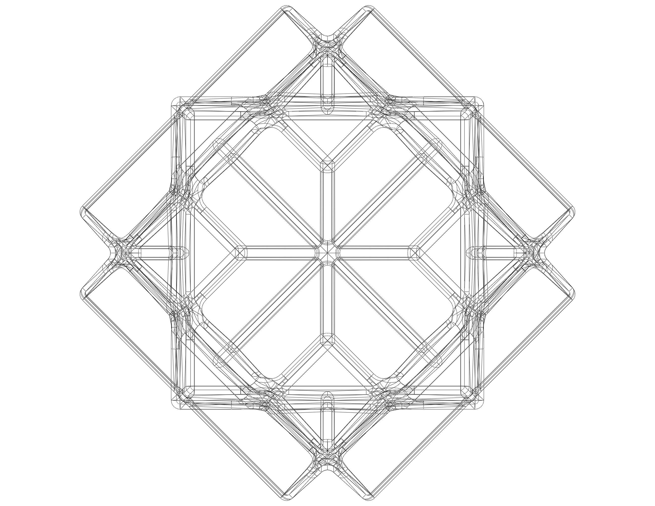 Wireframe Shape Compound of Three Cubes 3D print model_16