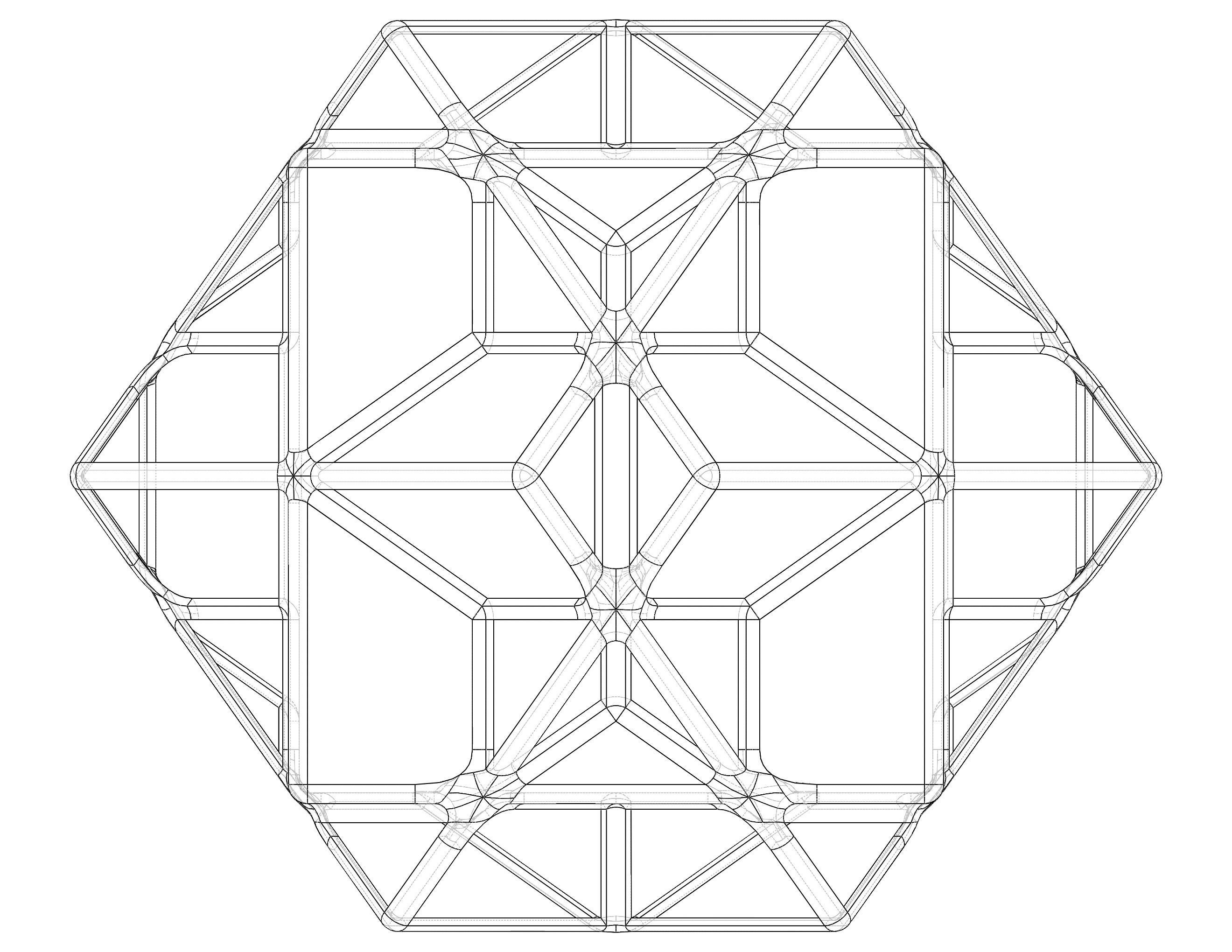 Wireframe Shape Compound of Three Cubes 3D print model_31