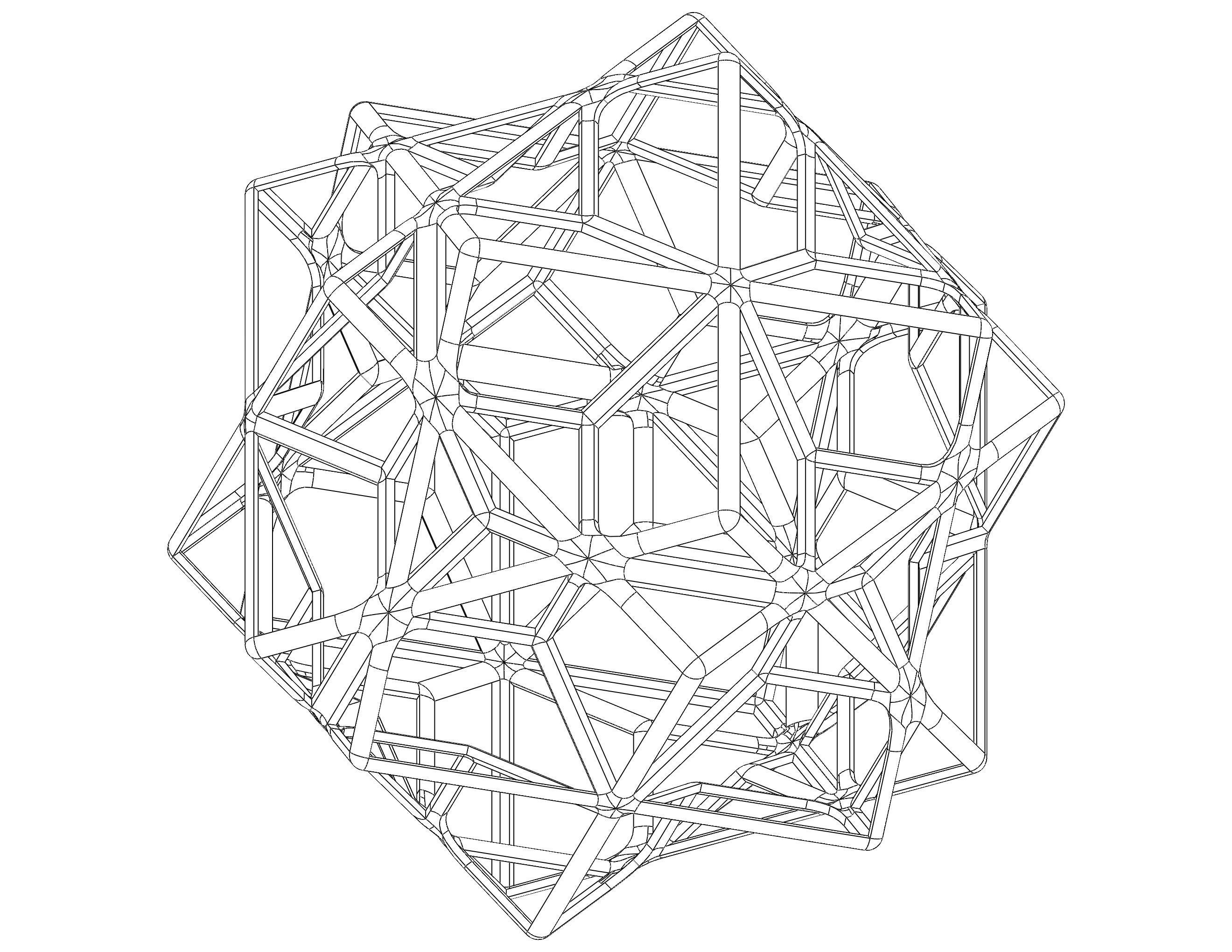 Wireframe Shape Compound of Three Cubes 3D print model_34
