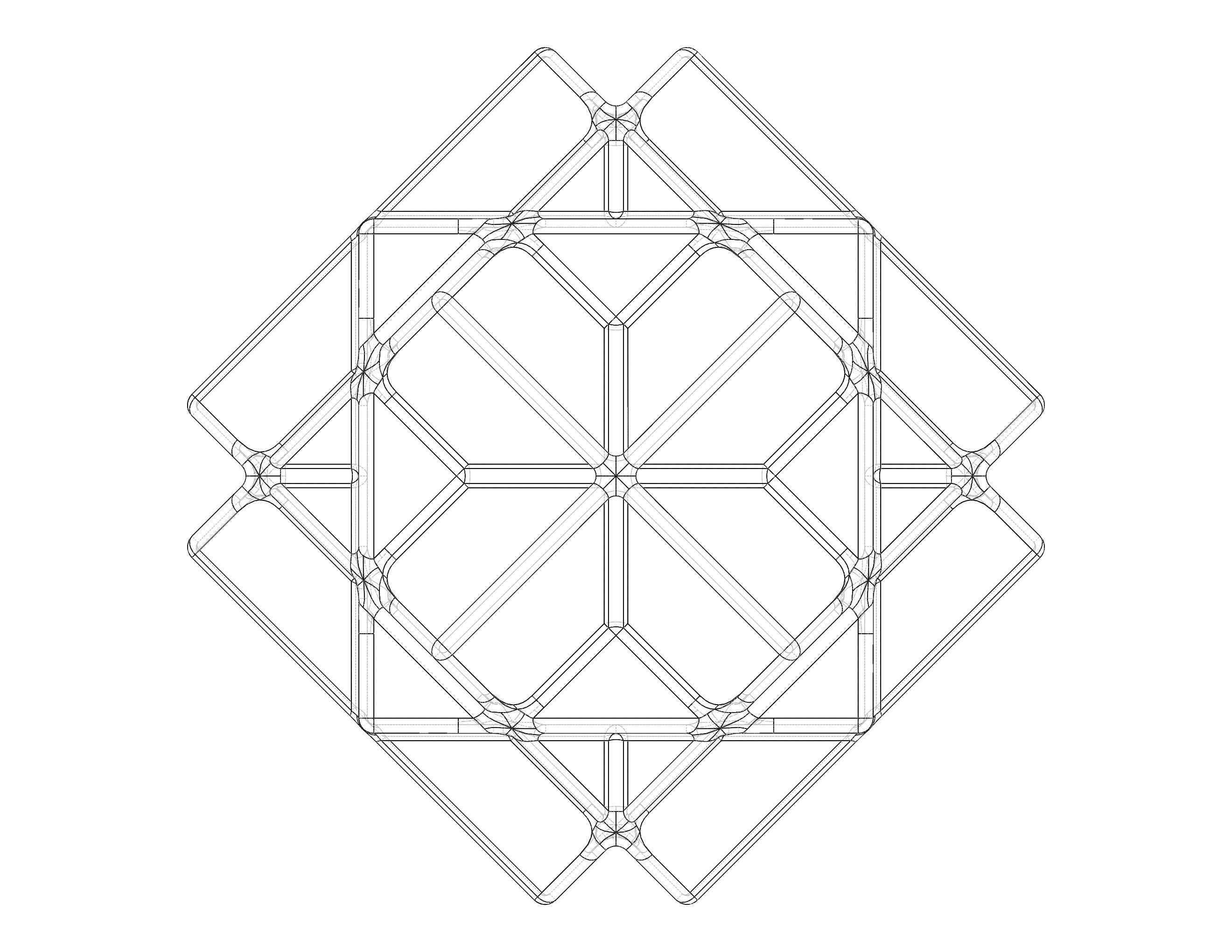 Wireframe Shape Compound of Three Cubes 3D print model_39