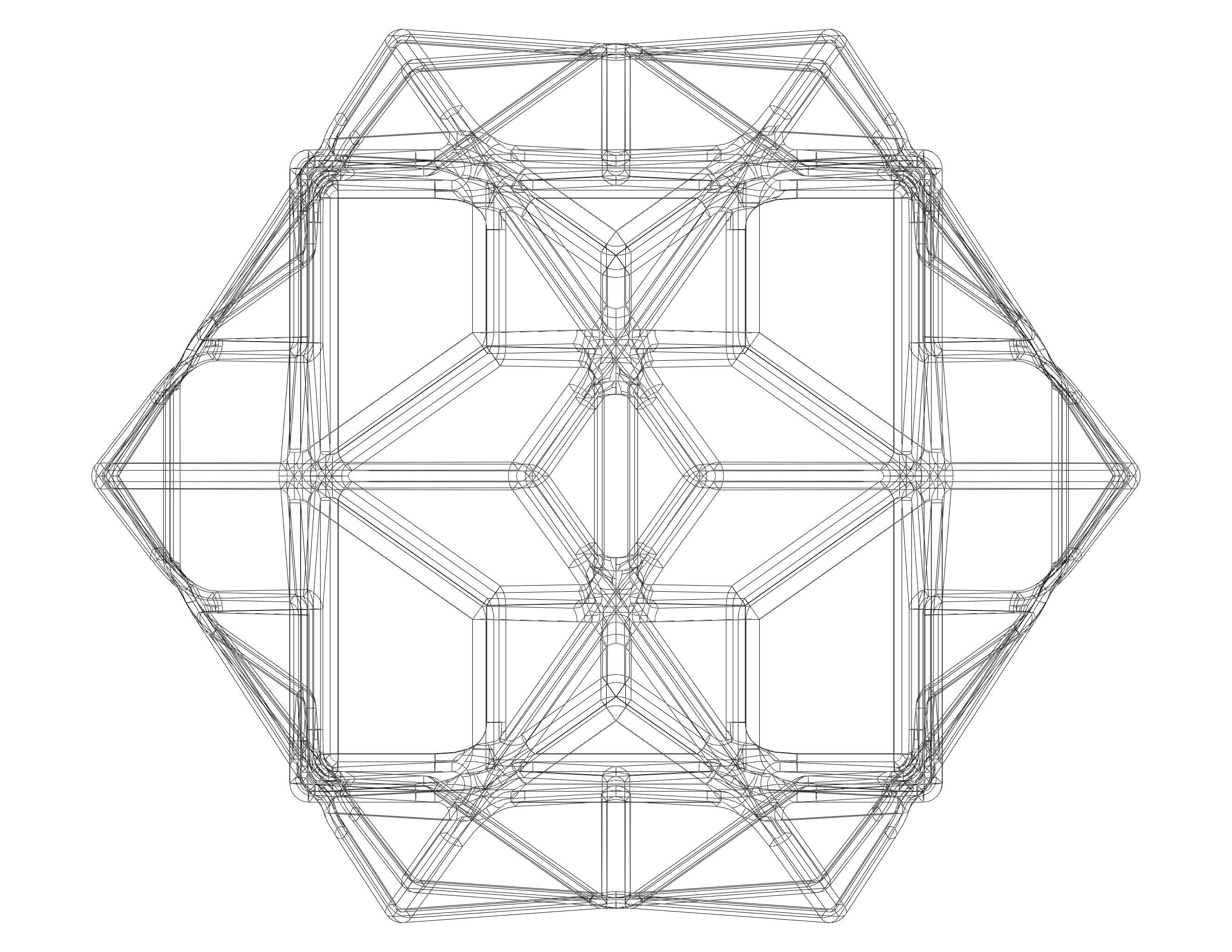 Wireframe Shape Compound of Three Cubes 3D print model_24