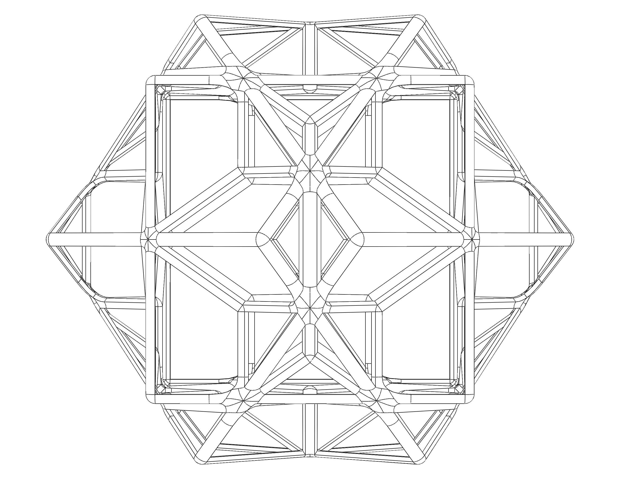 Wireframe Shape Compound of Three Cubes 3D print model_22