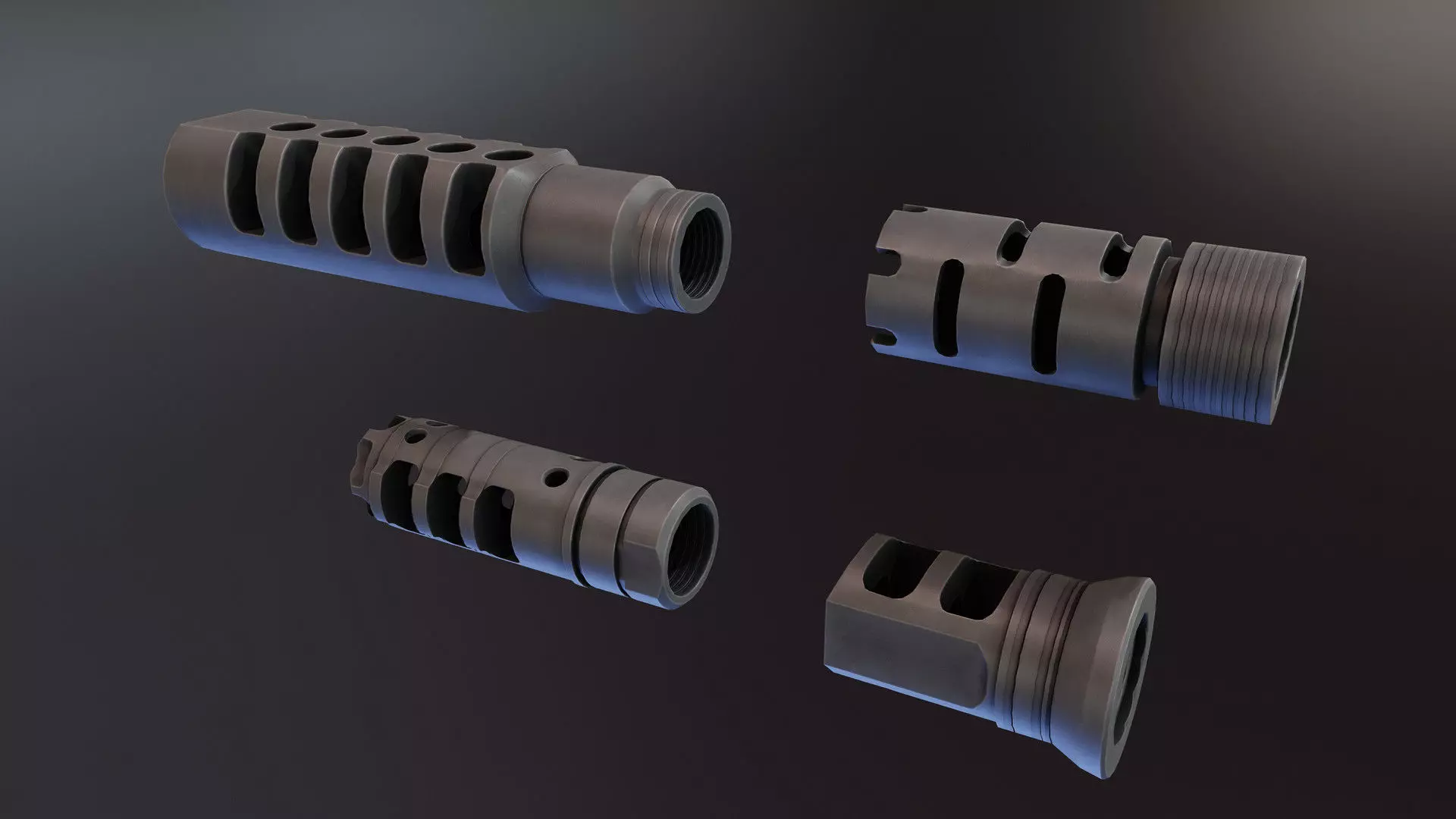Muzzle Brakes Free low-poly 3D model_0