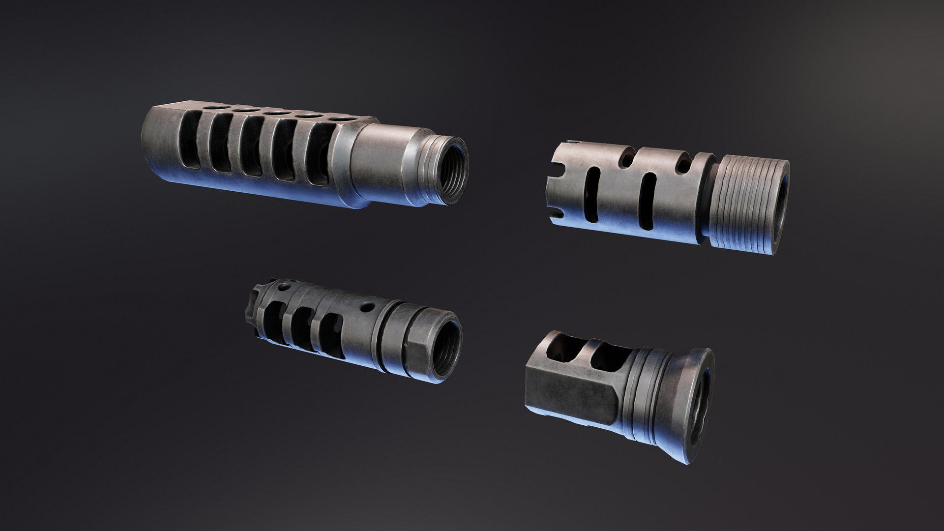 Muzzle Brakes Free low-poly 3D model_2
