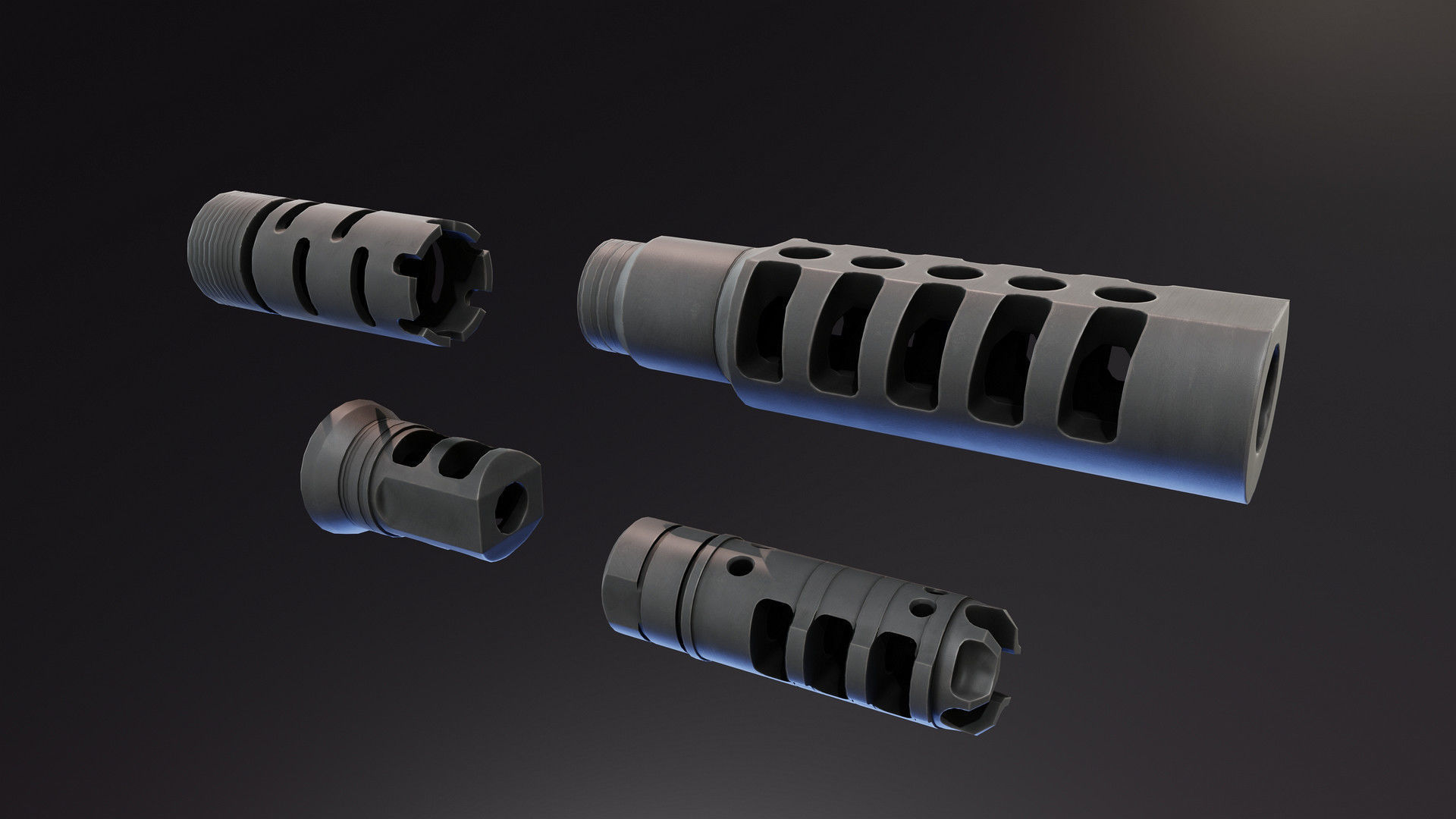 Muzzle Brakes Free low-poly 3D model_1