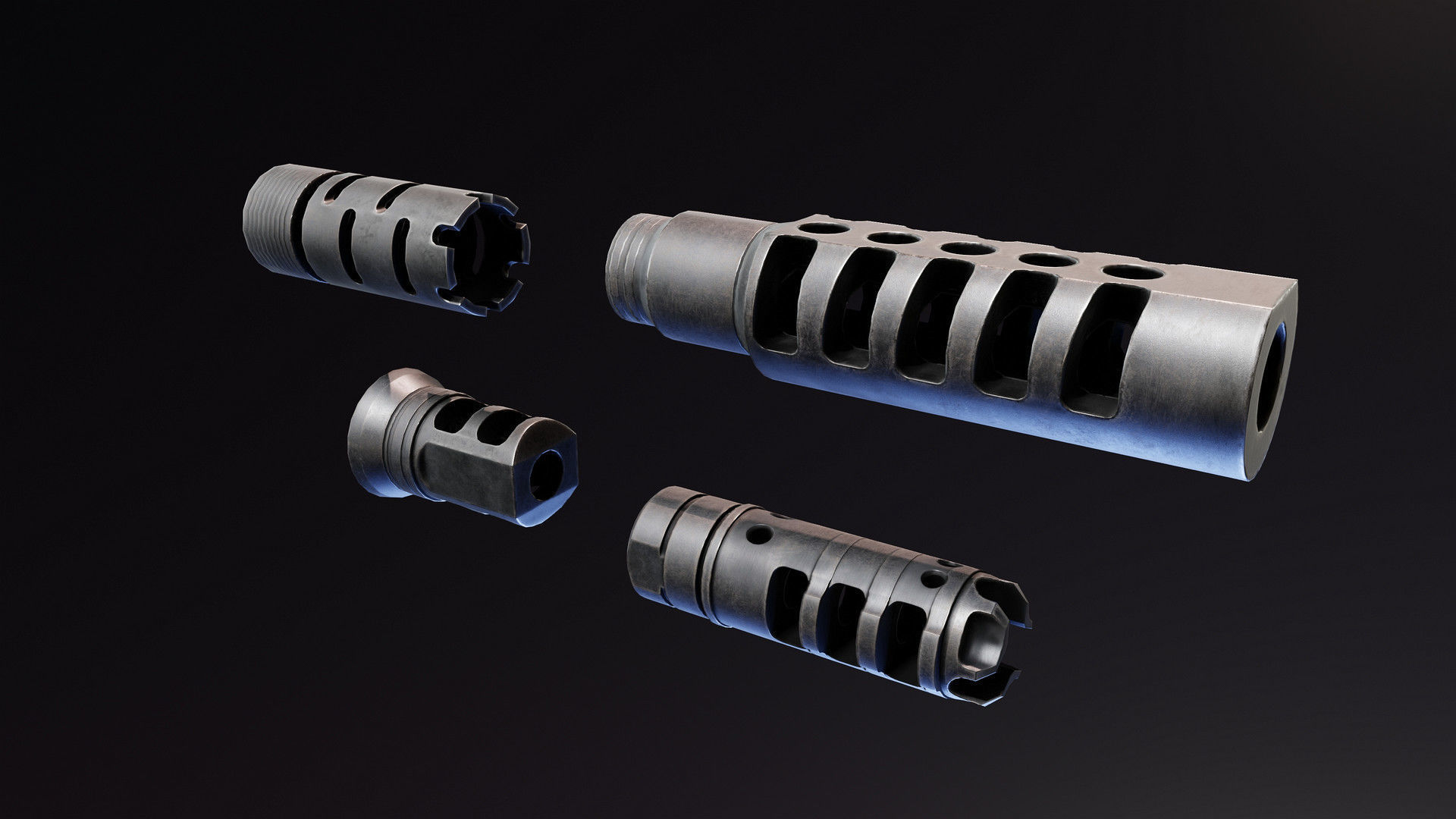 Muzzle Brakes Free low-poly 3D model_3