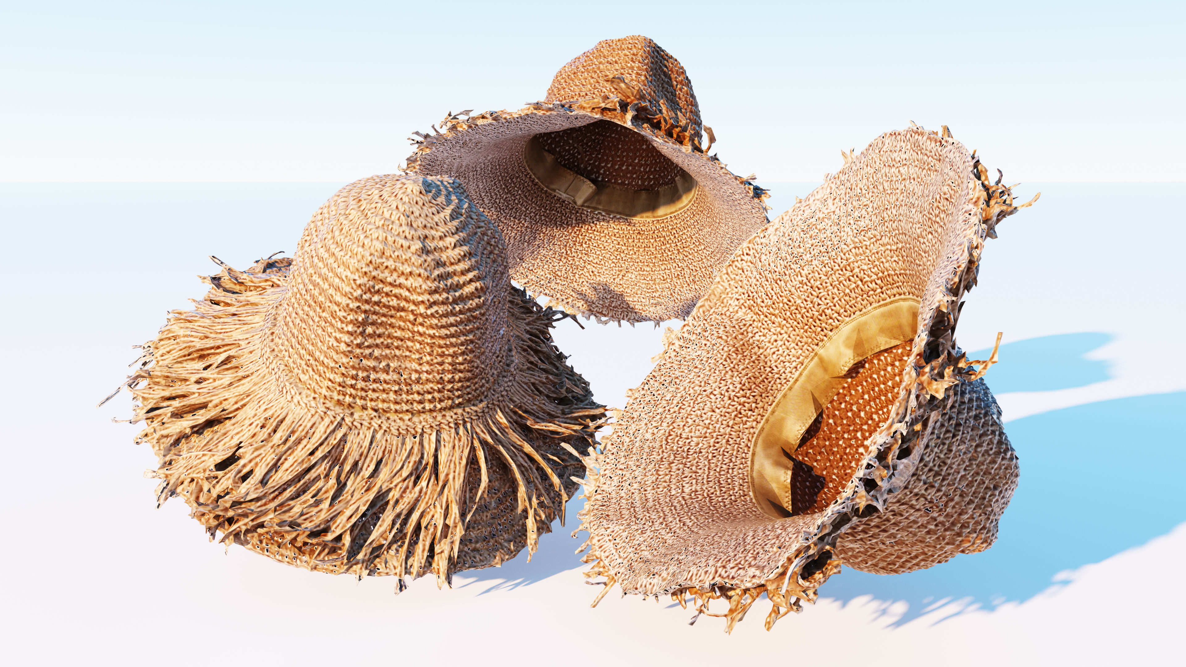 Straw hat Low-poly 3D model_3