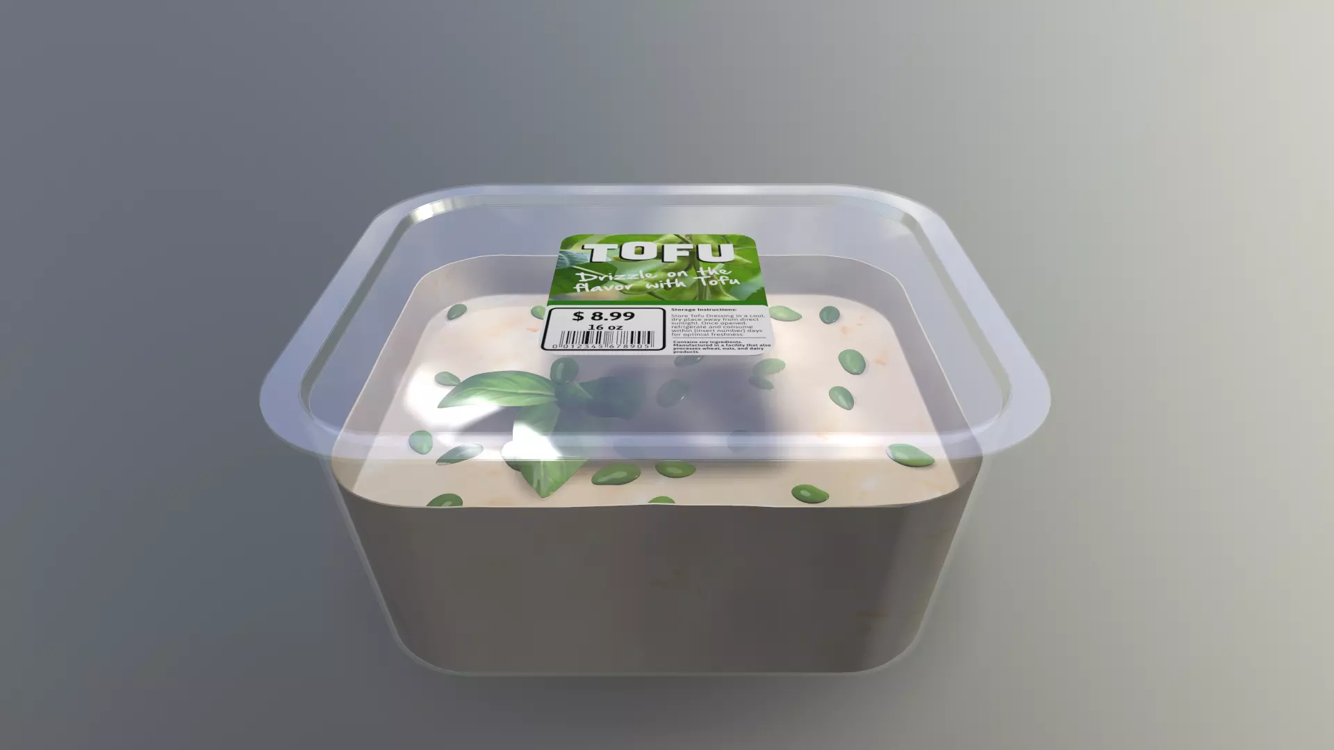 Tofu in Transparent Plastic Container - 3D Model Low-poly 3D model_0