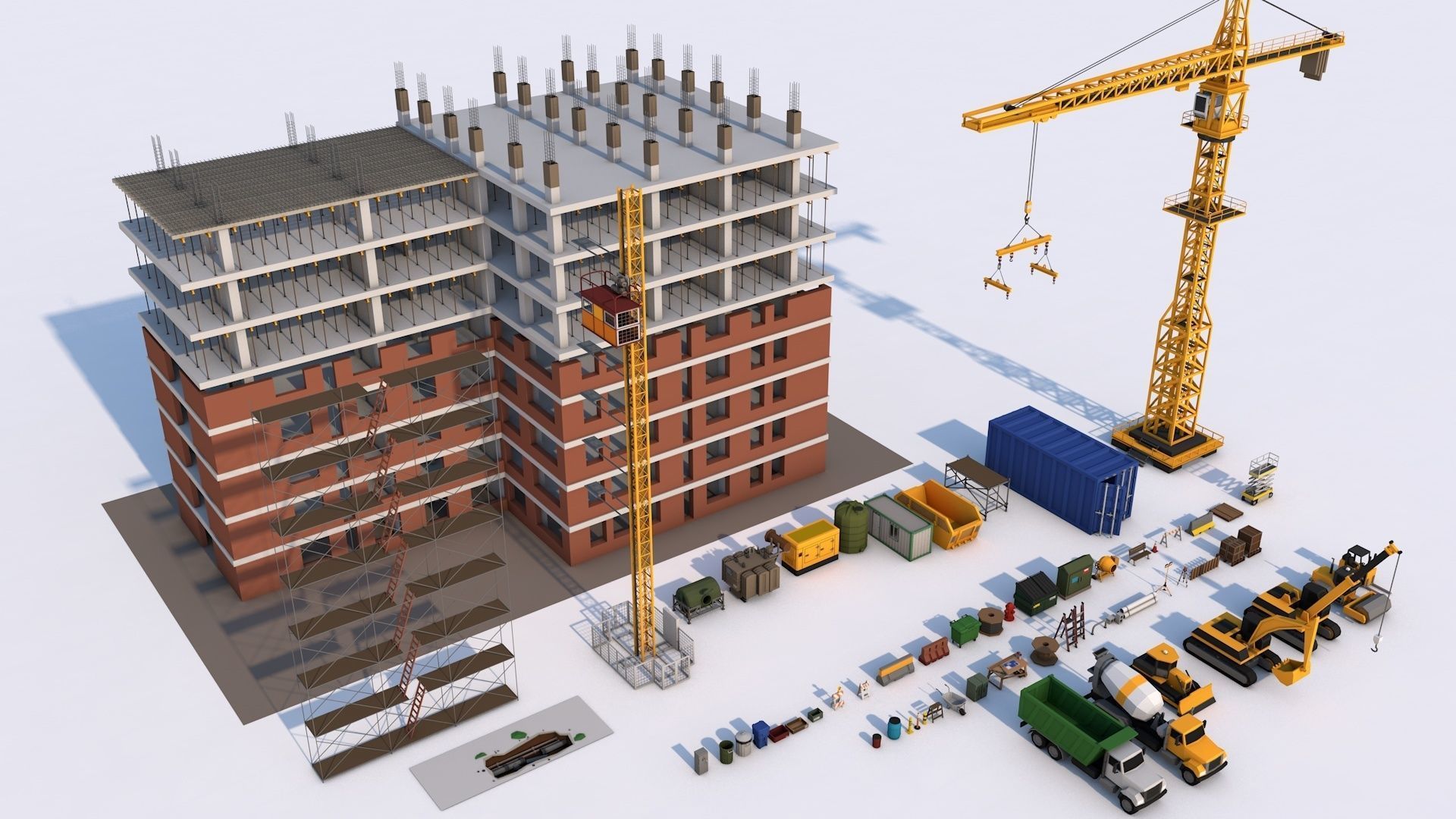 Under Construction Building Scene Low-poly 3D model_7