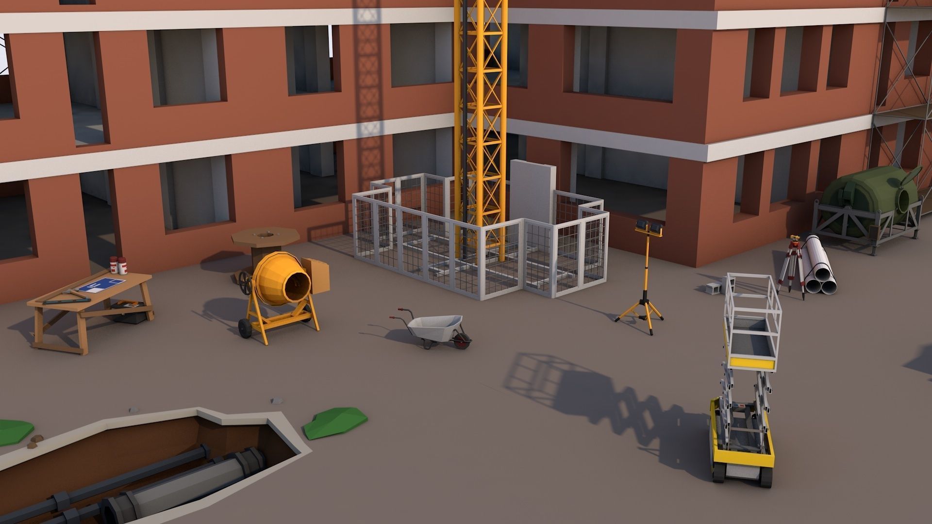 Under Construction Building Scene Low-poly 3D model_3