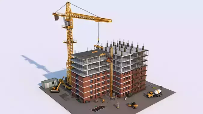 Under Construction Building Scene Low-poly 3D model