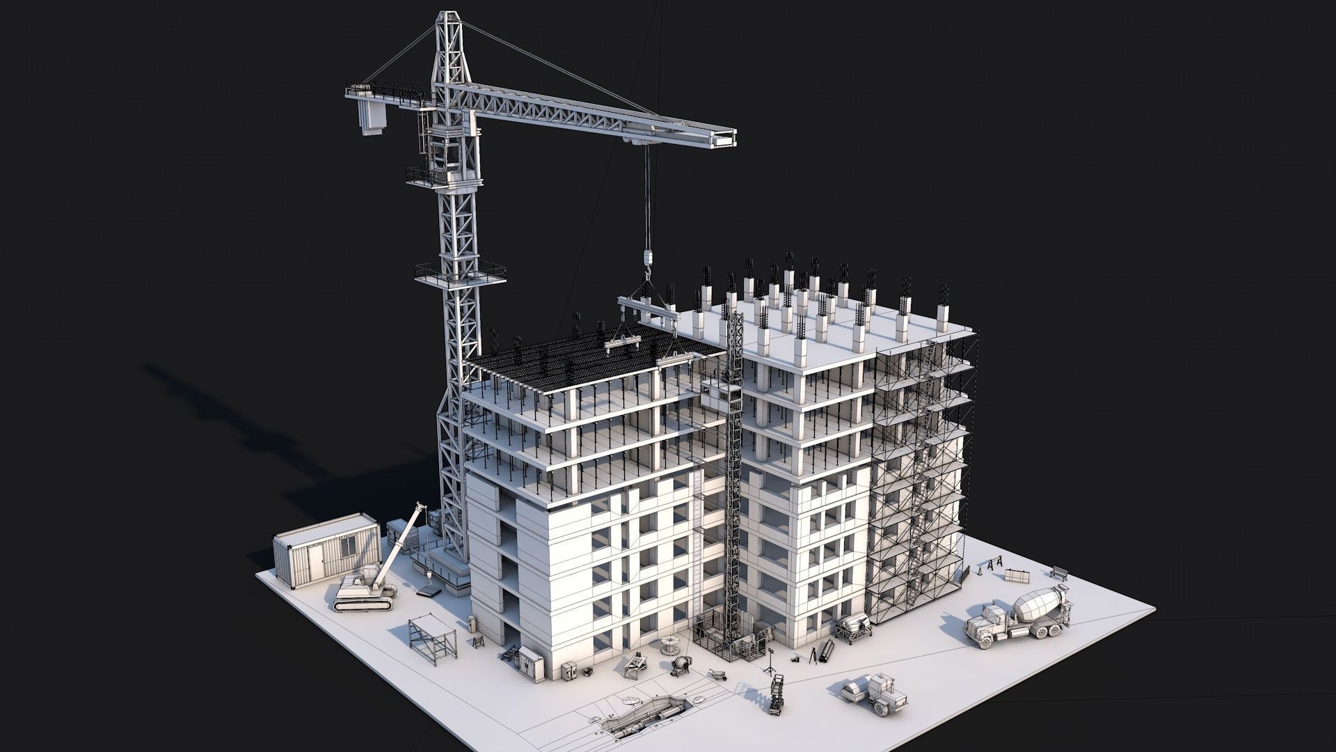 Under Construction Building Scene Low-poly 3D model_1