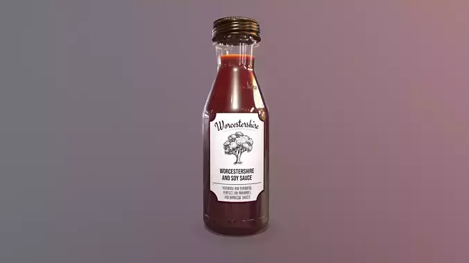 Worcestershire and Soy Sauces in glass bottle - 3D Model 3D model
