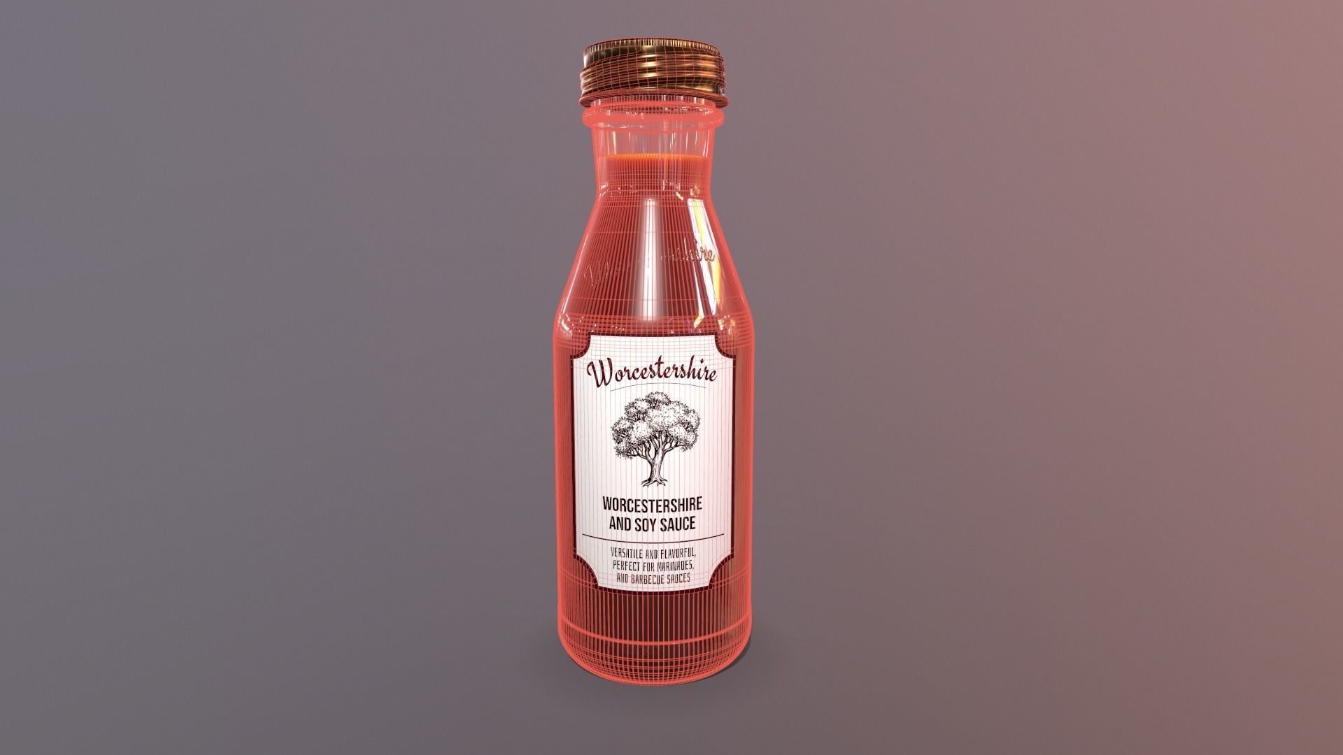 Worcestershire and Soy Sauces in glass bottle - 3D Model 3D model_3