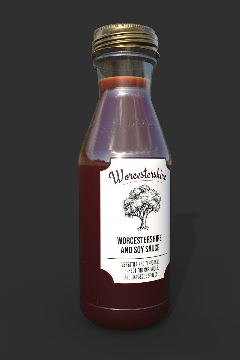 Worcestershire and Soy Sauces in glass bottle - 3D Model 3D model_2