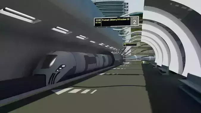 Futuristic Train Stop lowpoly 3D and CAD model