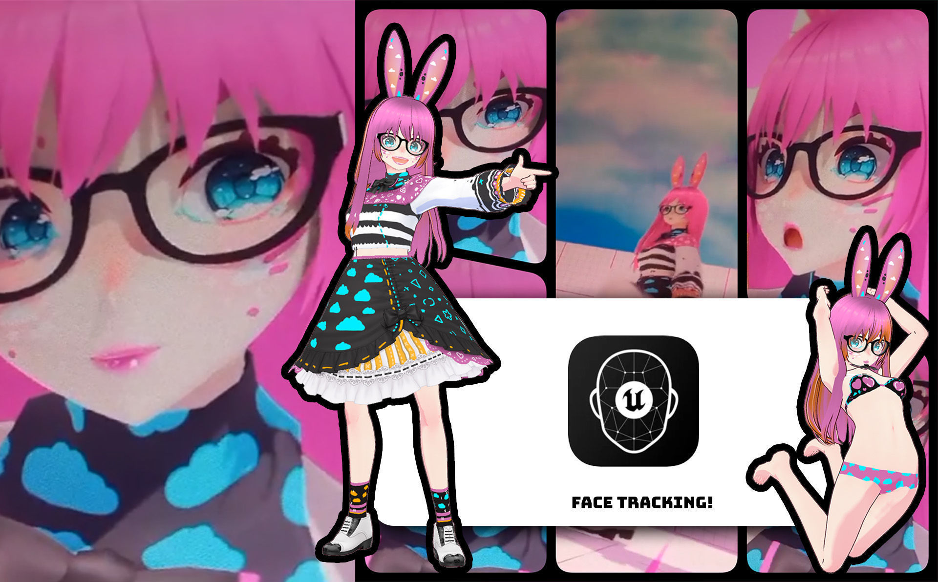 Neon Claudi The Bunny Girl RIGGED AVATAR VRChat Livelink Vtube Low-poly 3D model_1