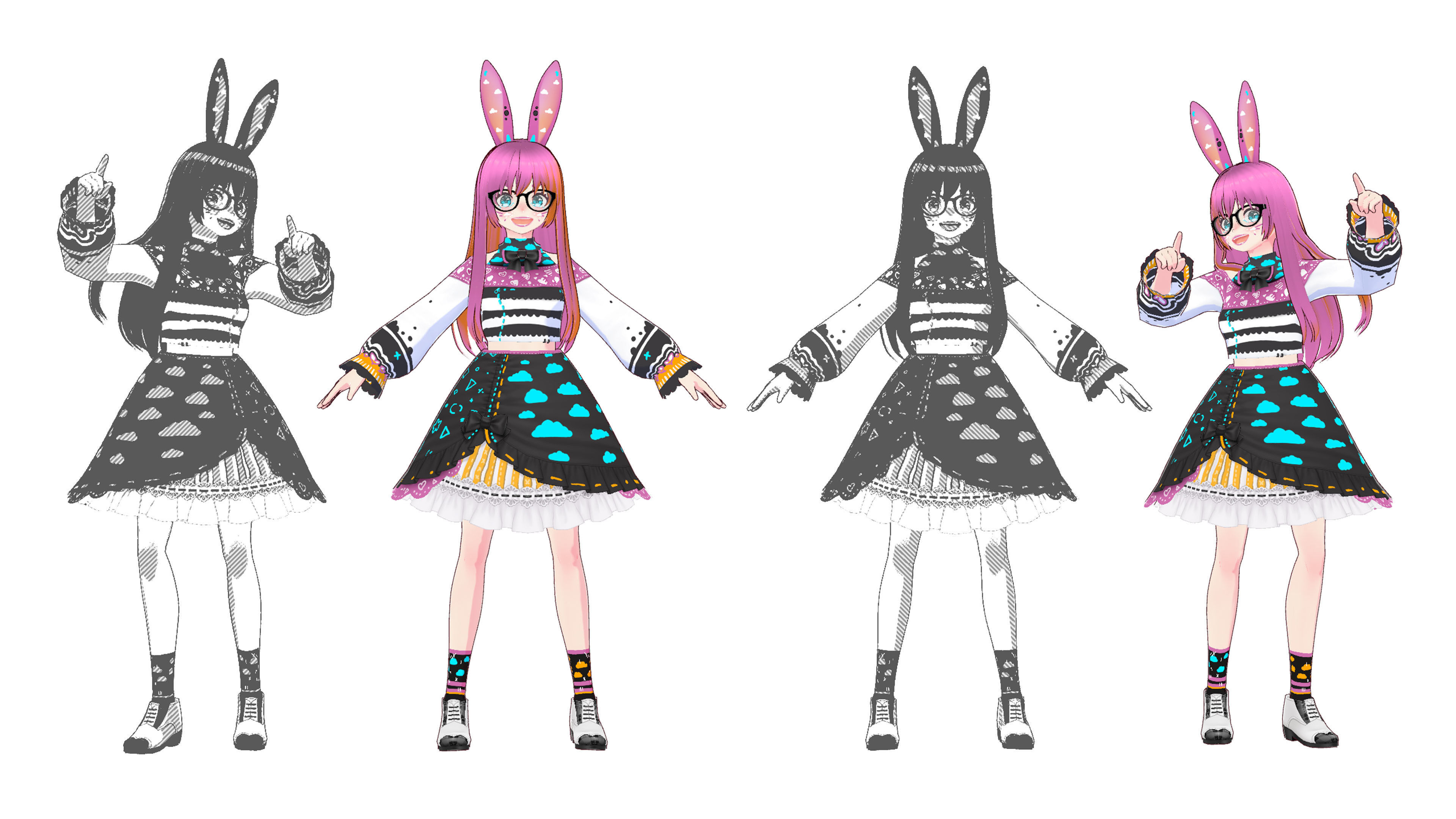 Neon Claudi The Bunny Girl RIGGED AVATAR VRChat Livelink Vtube Low-poly 3D model_59